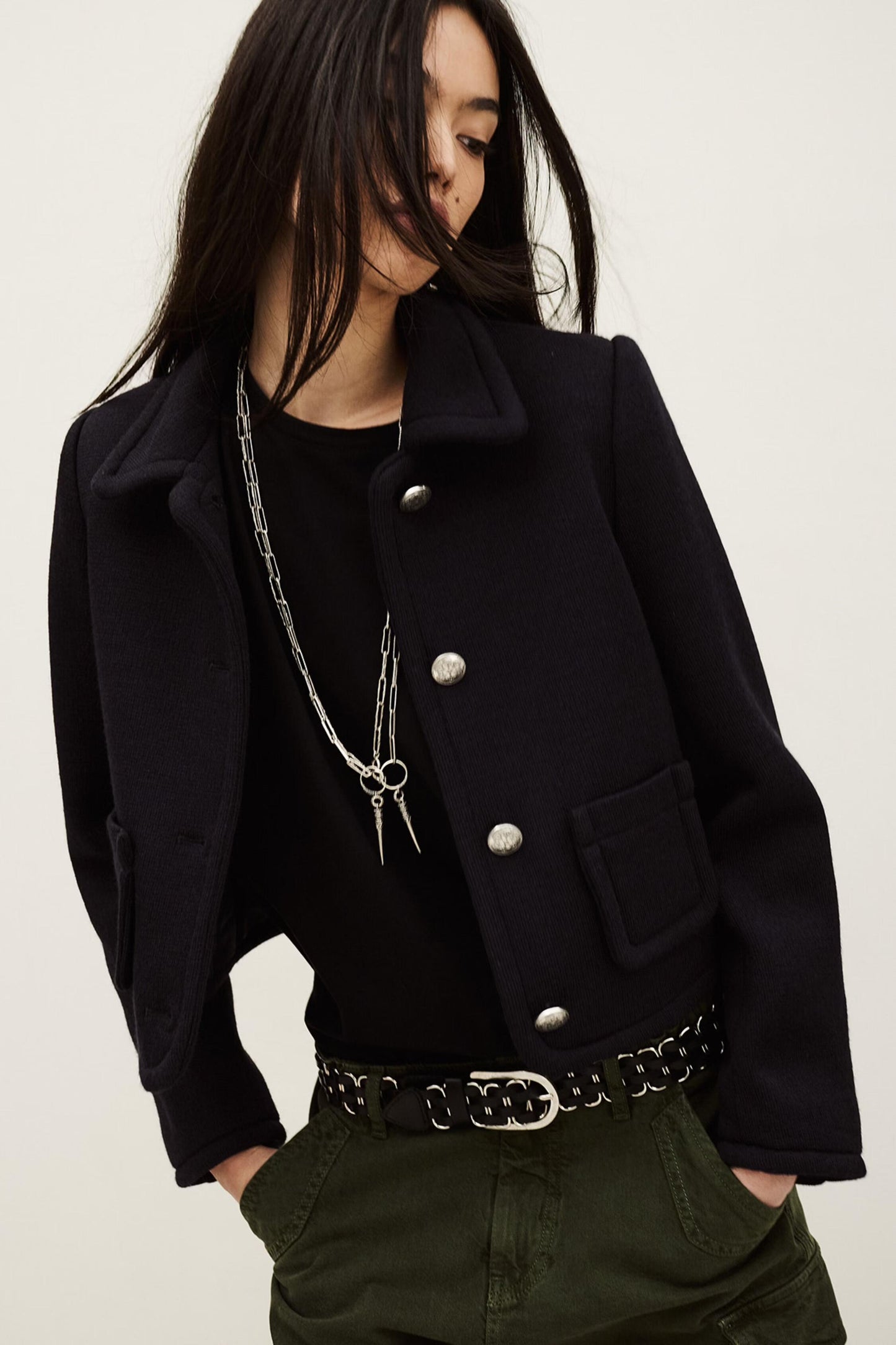 ba&sh Cropped Fitted Jacket Beradith Blue