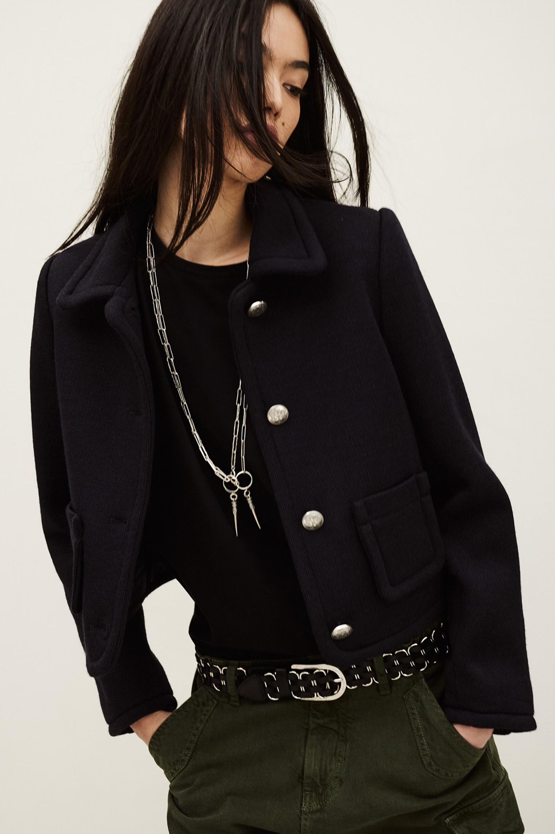 ba&sh Cropped Fitted Jacket Beradith Blue