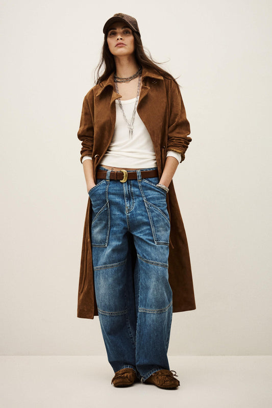 ba&sh Long Leather Coat Matte Brown
