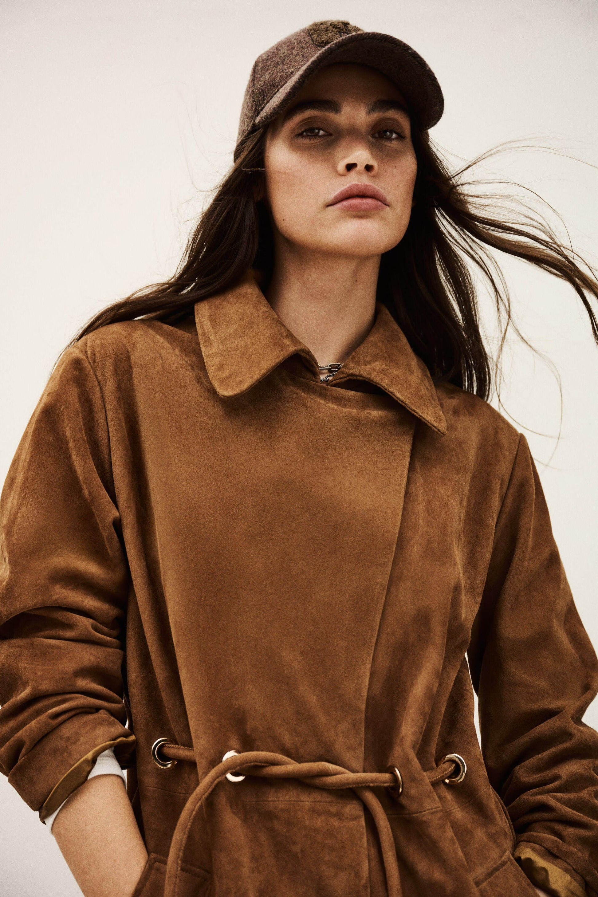 ba&sh Long Leather Coat Matte Brown