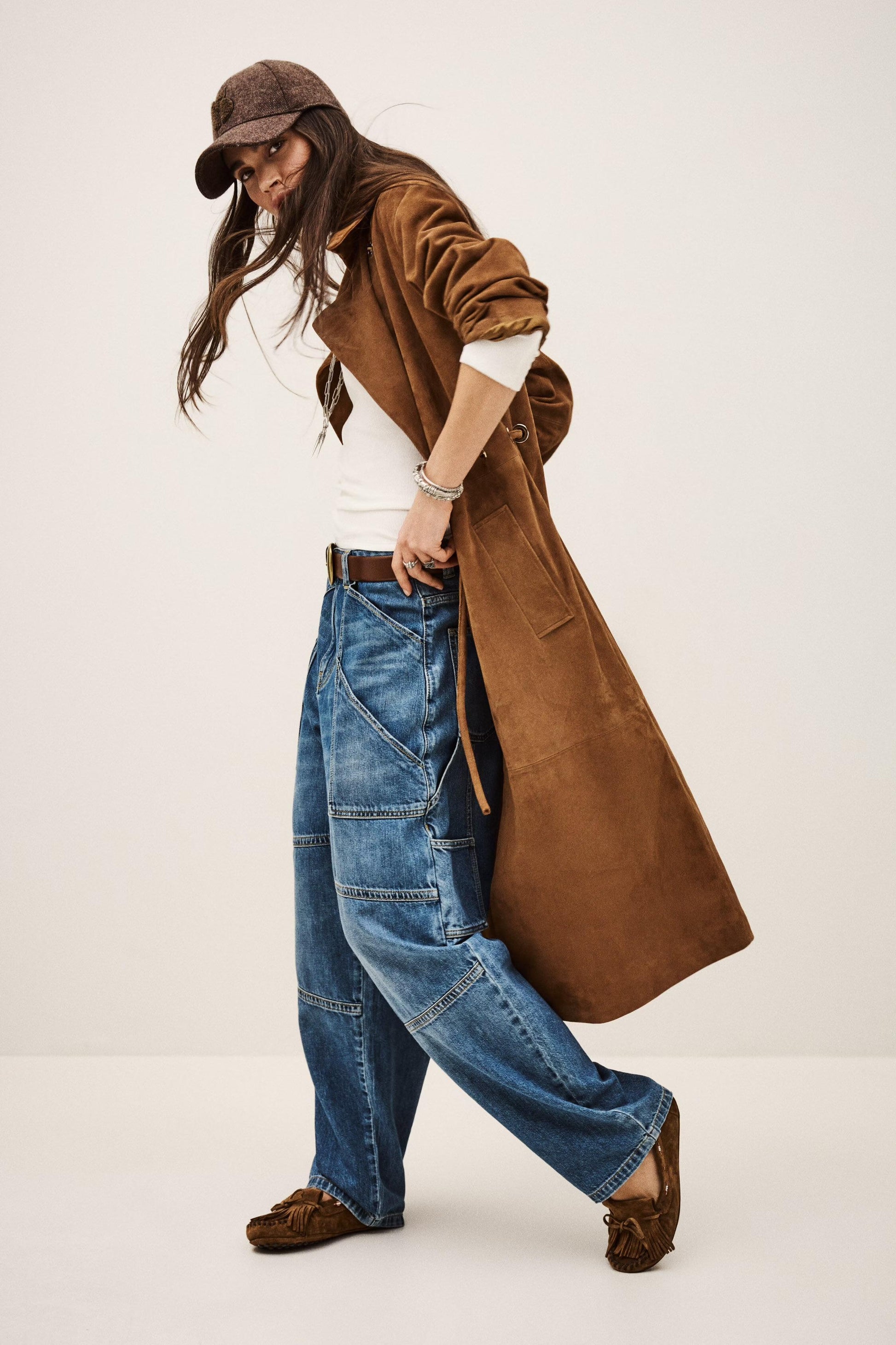ba&sh Long Leather Coat Matte Brown