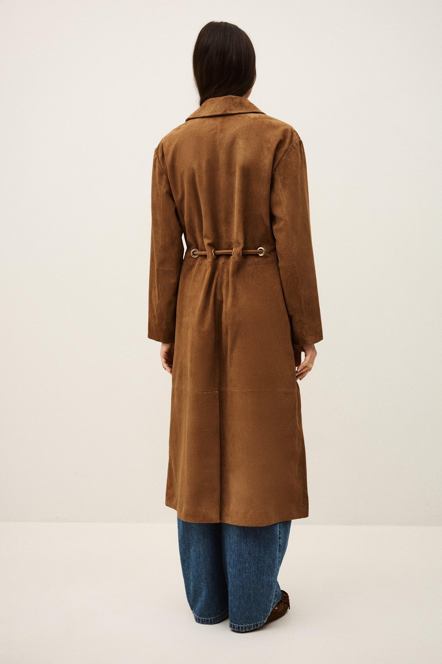 ba&sh Long Leather Coat Matte Brown