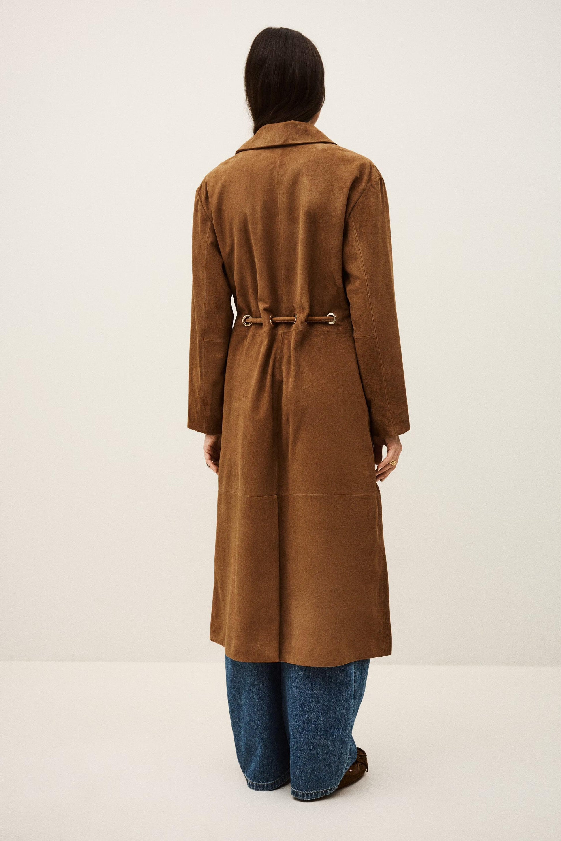 ba&sh Long Leather Coat Matte Brown