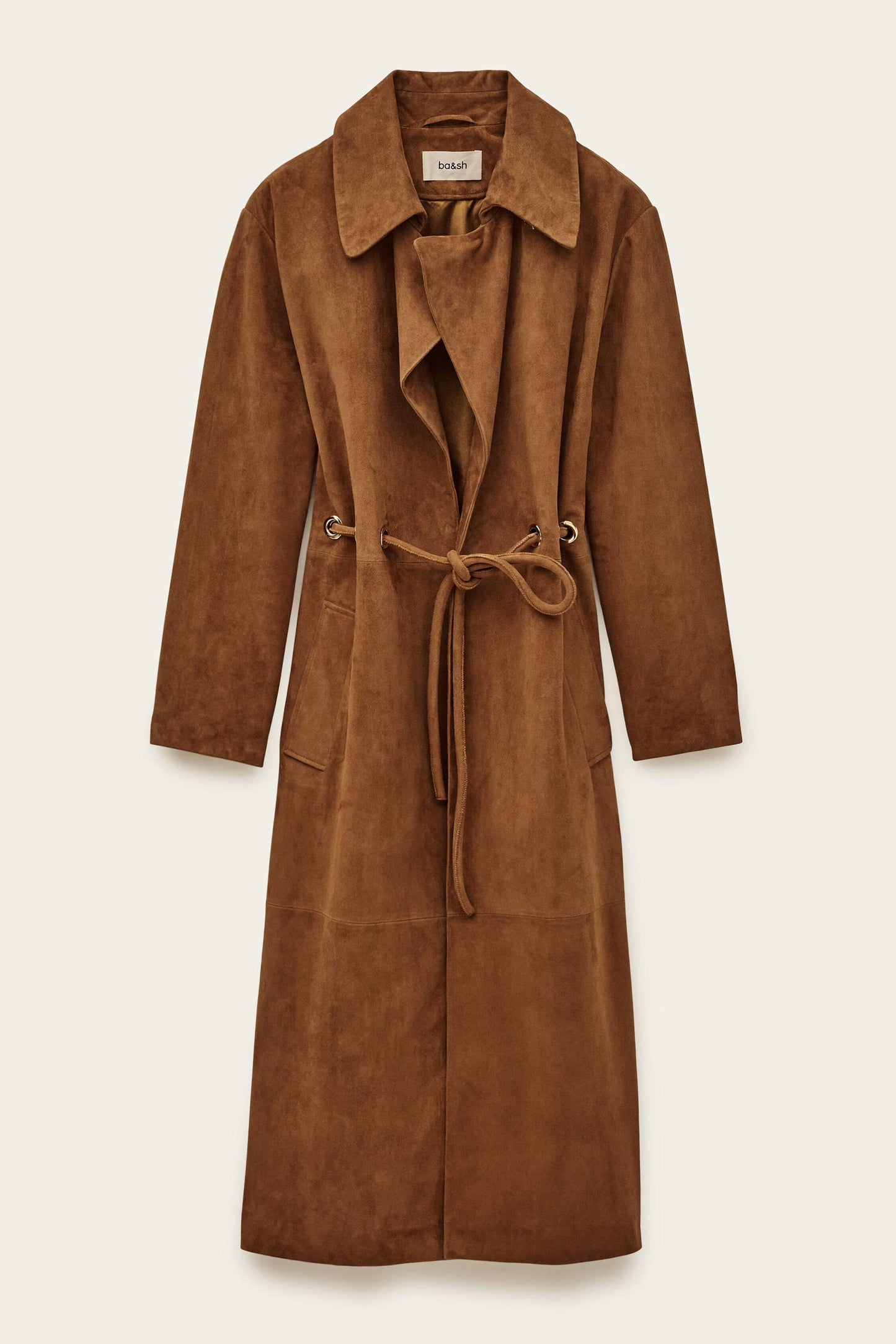 ba&sh Long Leather Coat Matte Brown