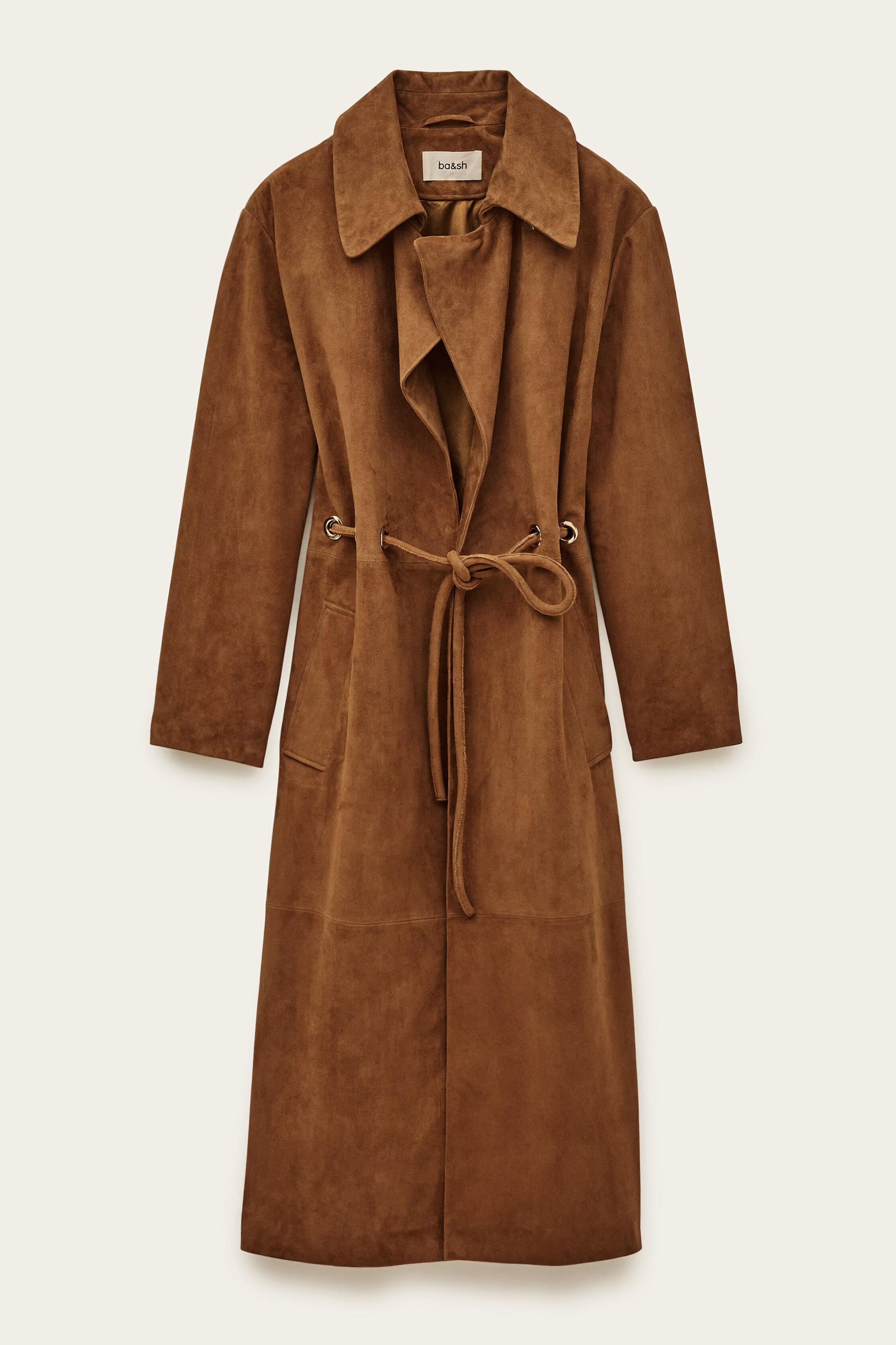 ba&sh Long Leather Coat Matte Brown
