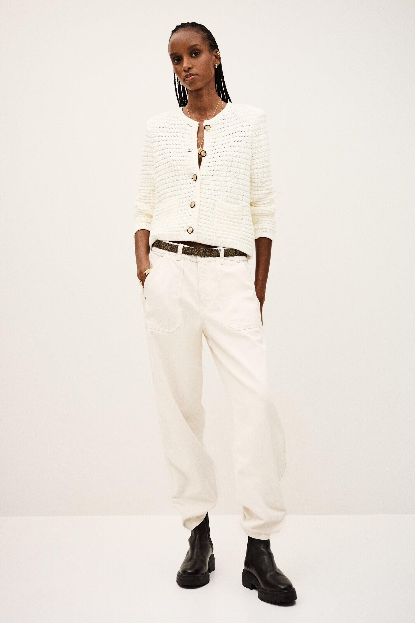 ba&sh Decorative Knit Cardigan Gaspard Off-White