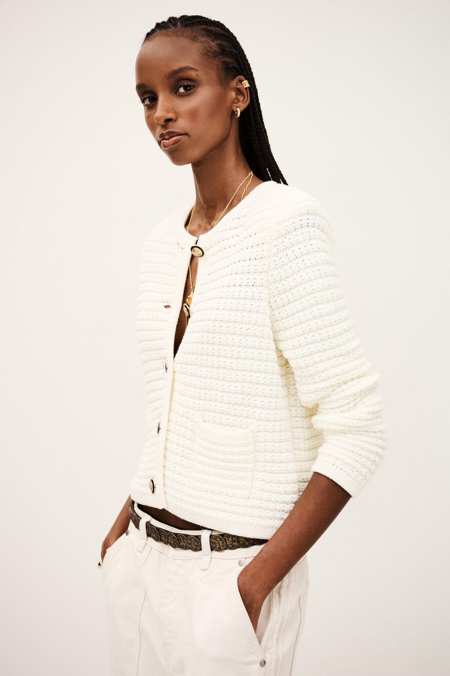 ba&sh Decorative Knit Cardigan Gaspard Off-White