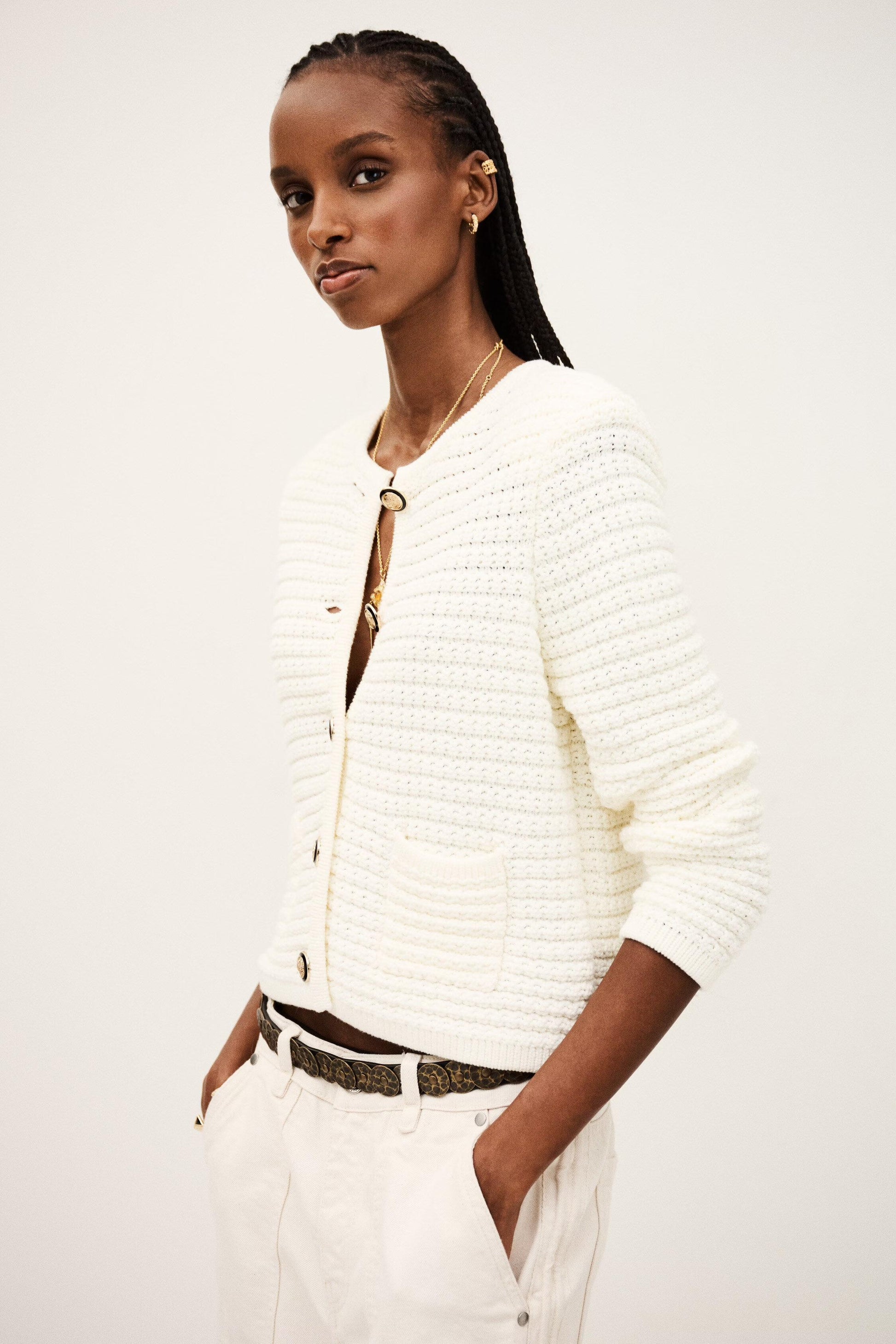 ba&sh Decorative Knit Cardigan Gaspard Off-White