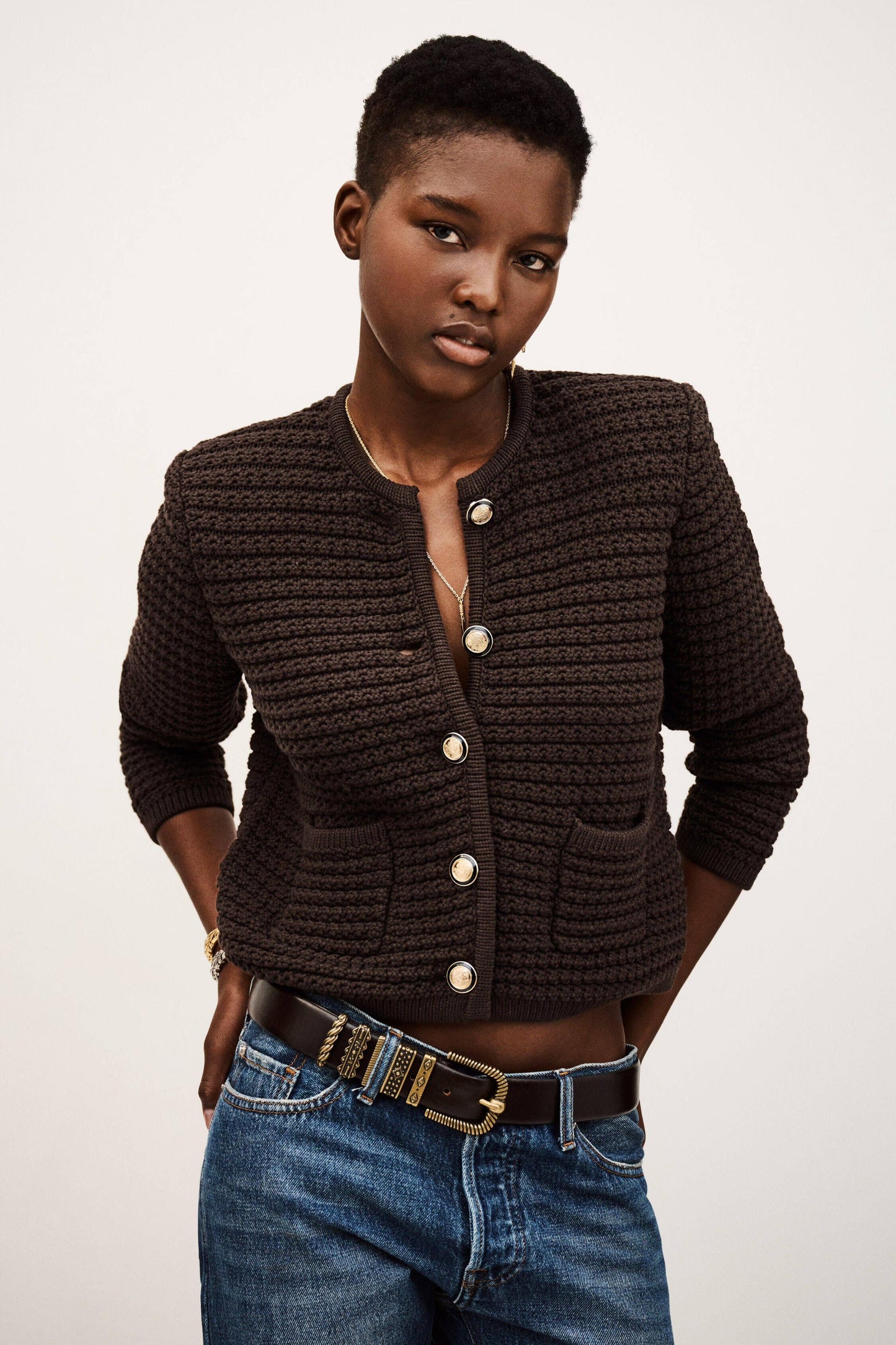 ba&sh Long-Sleeved Cardigan Gaspard Brown