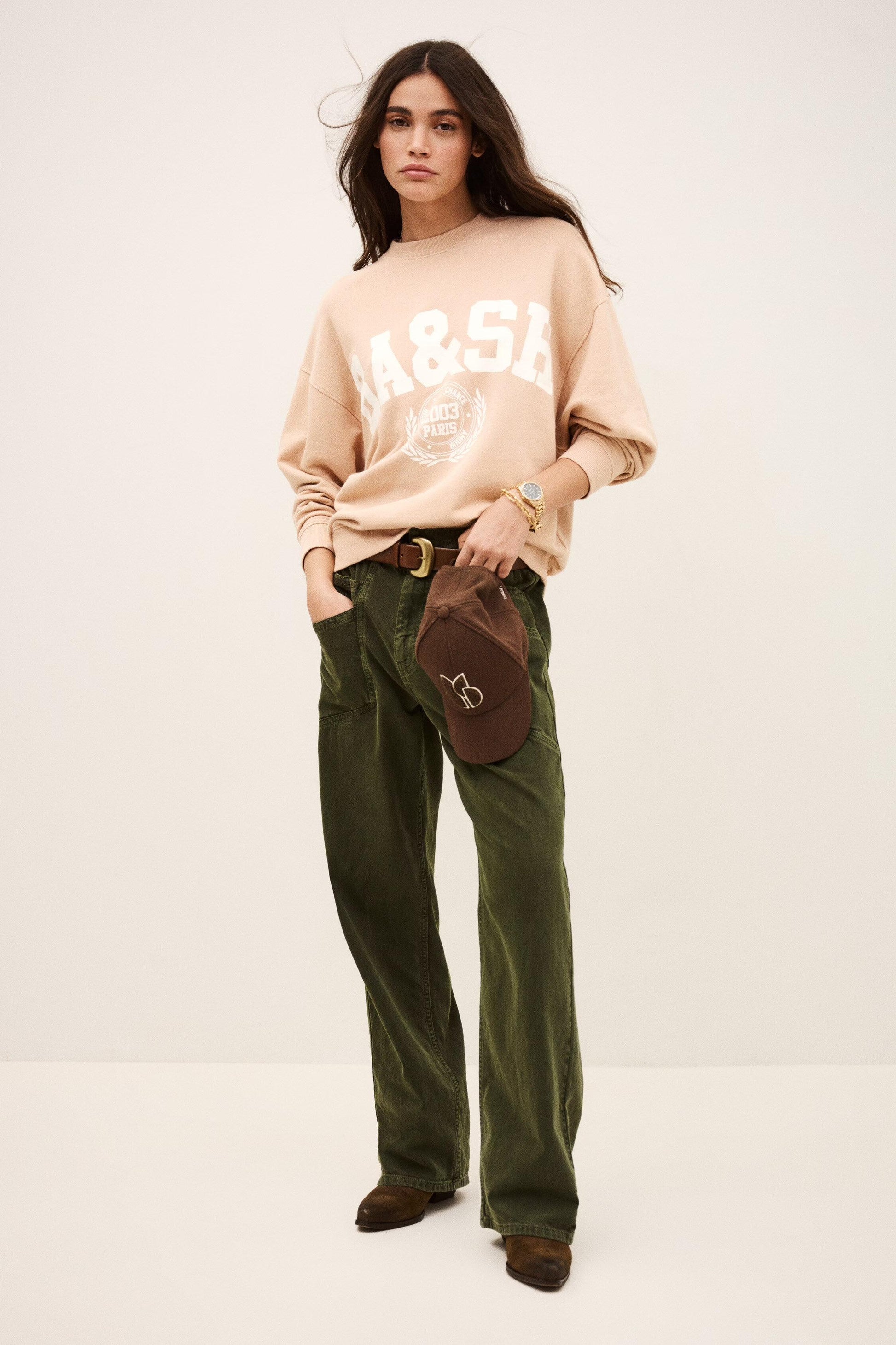 ba&sh Patterned Cotton Sweatshirt Benjamin Beige