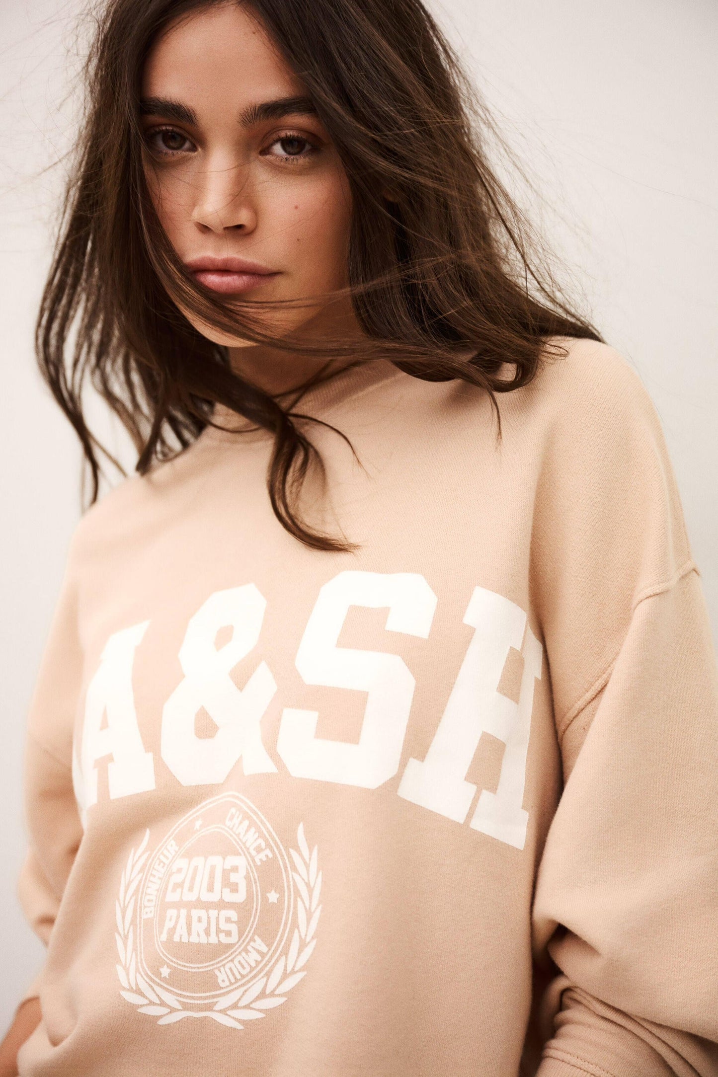ba&sh Patterned Cotton Sweatshirt Benjamin Beige