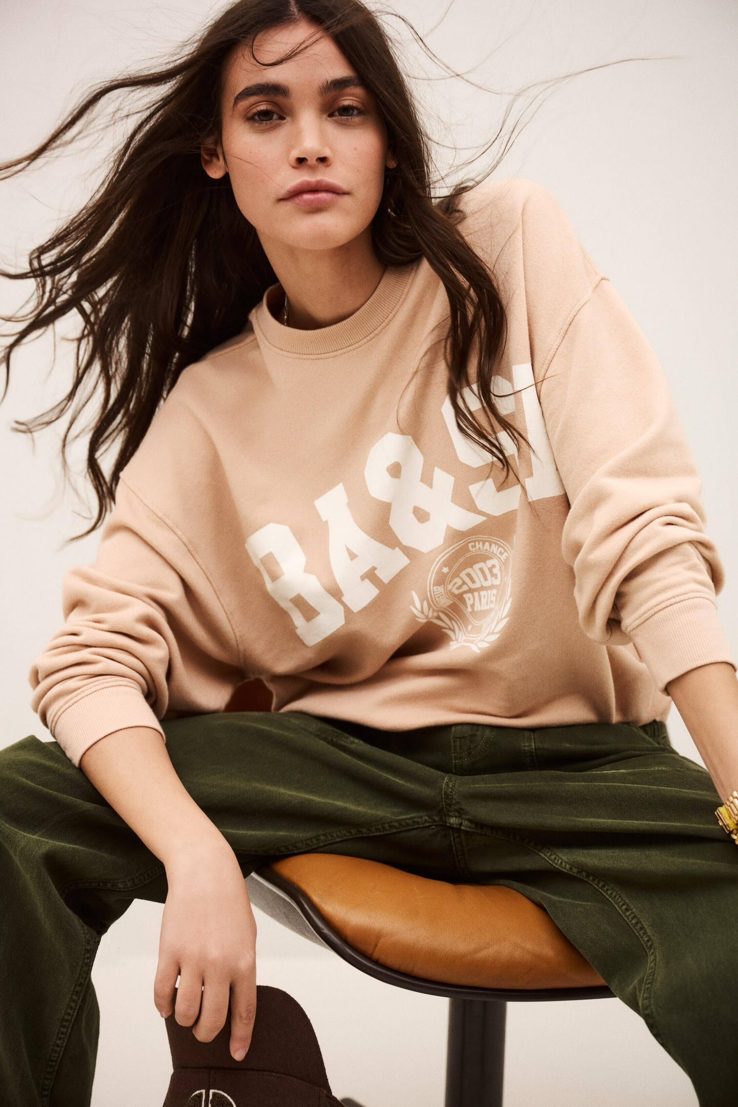 ba&sh Patterned Cotton Sweatshirt Benjamin Beige