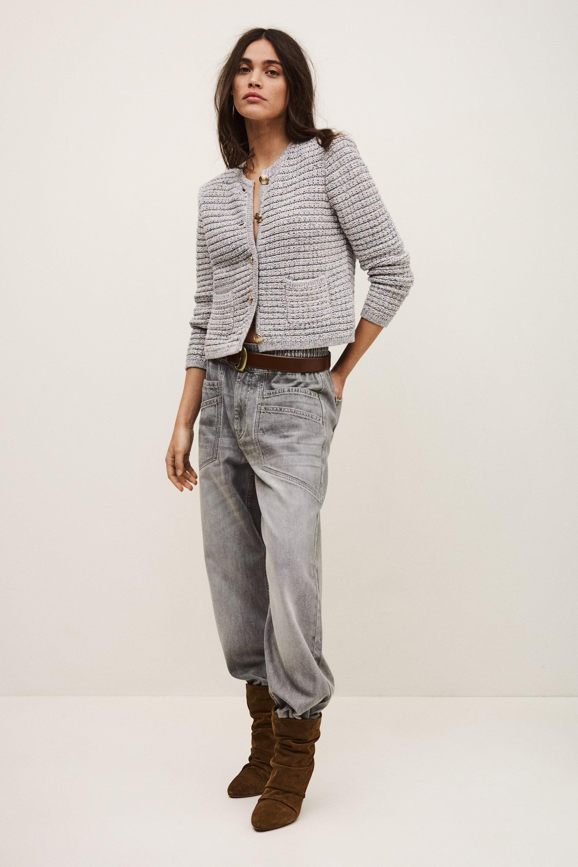 ba&sh Cropped Button-Up Cardigan Guspa Multicolored