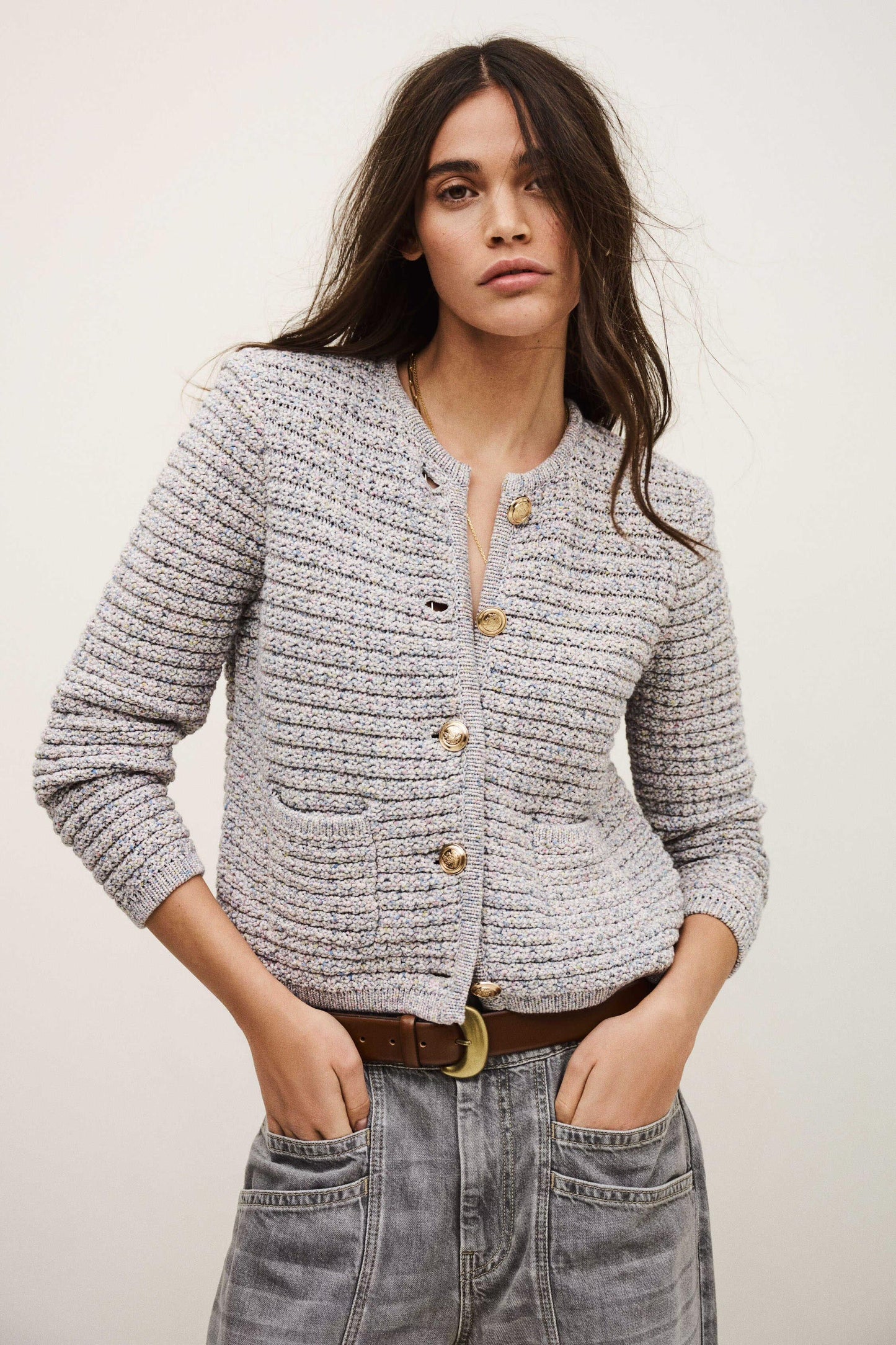 ba&sh Cropped Button-Up Cardigan Guspa Multicolored