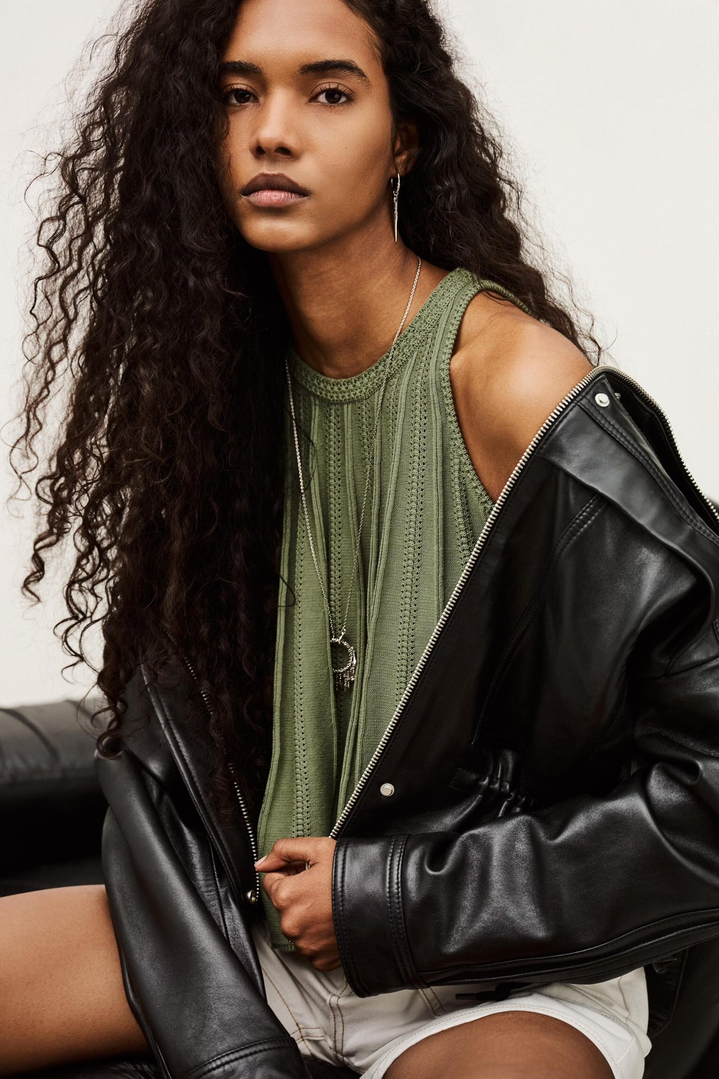 ba&sh Open-Knit Sleeveless Top Serres Green