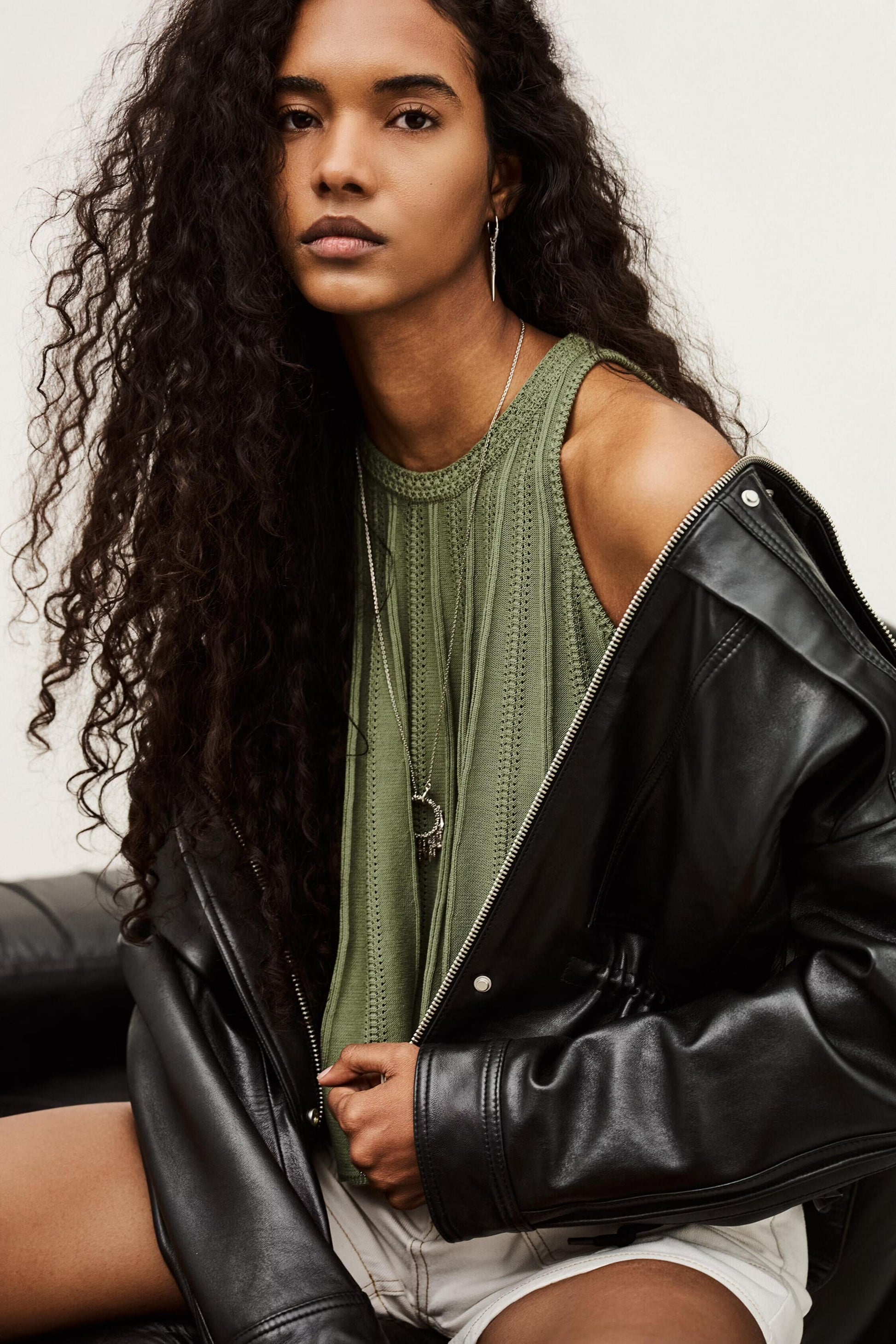 ba&sh Open-Knit Sleeveless Top Serres Green
