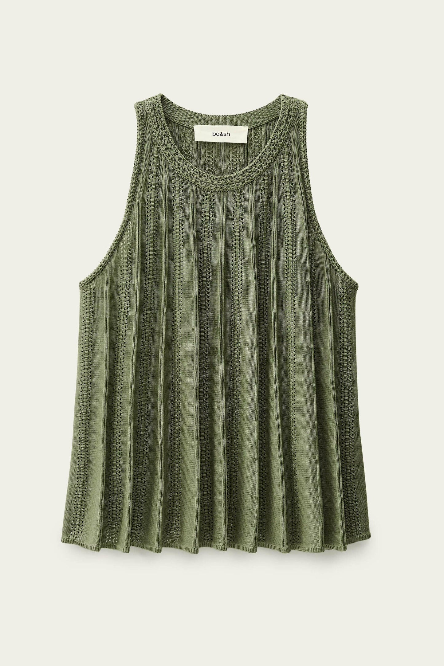 ba&sh Open-Knit Sleeveless Top Serres Green