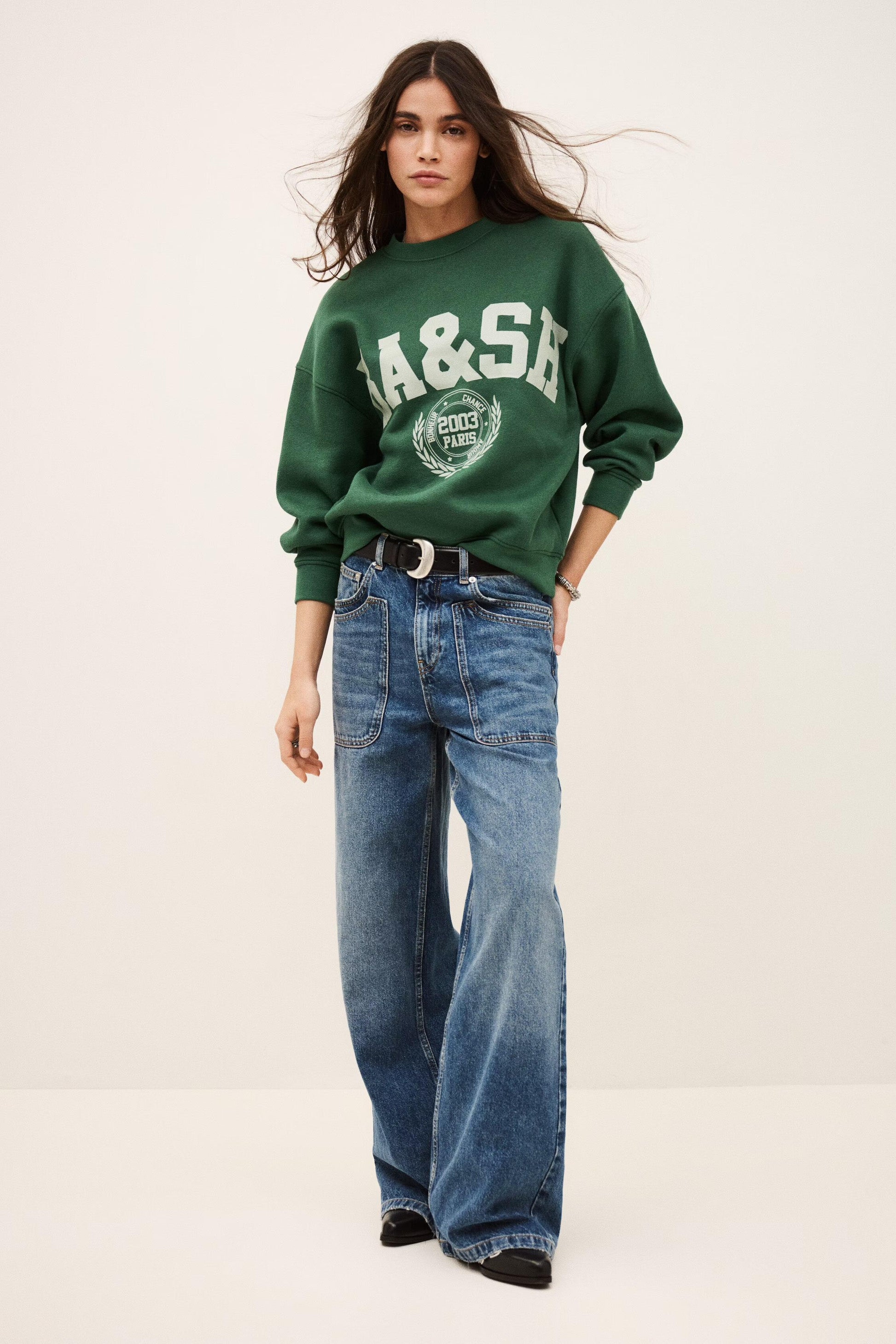 ba&sh Round-Neck Sweatshirt Fenja Green