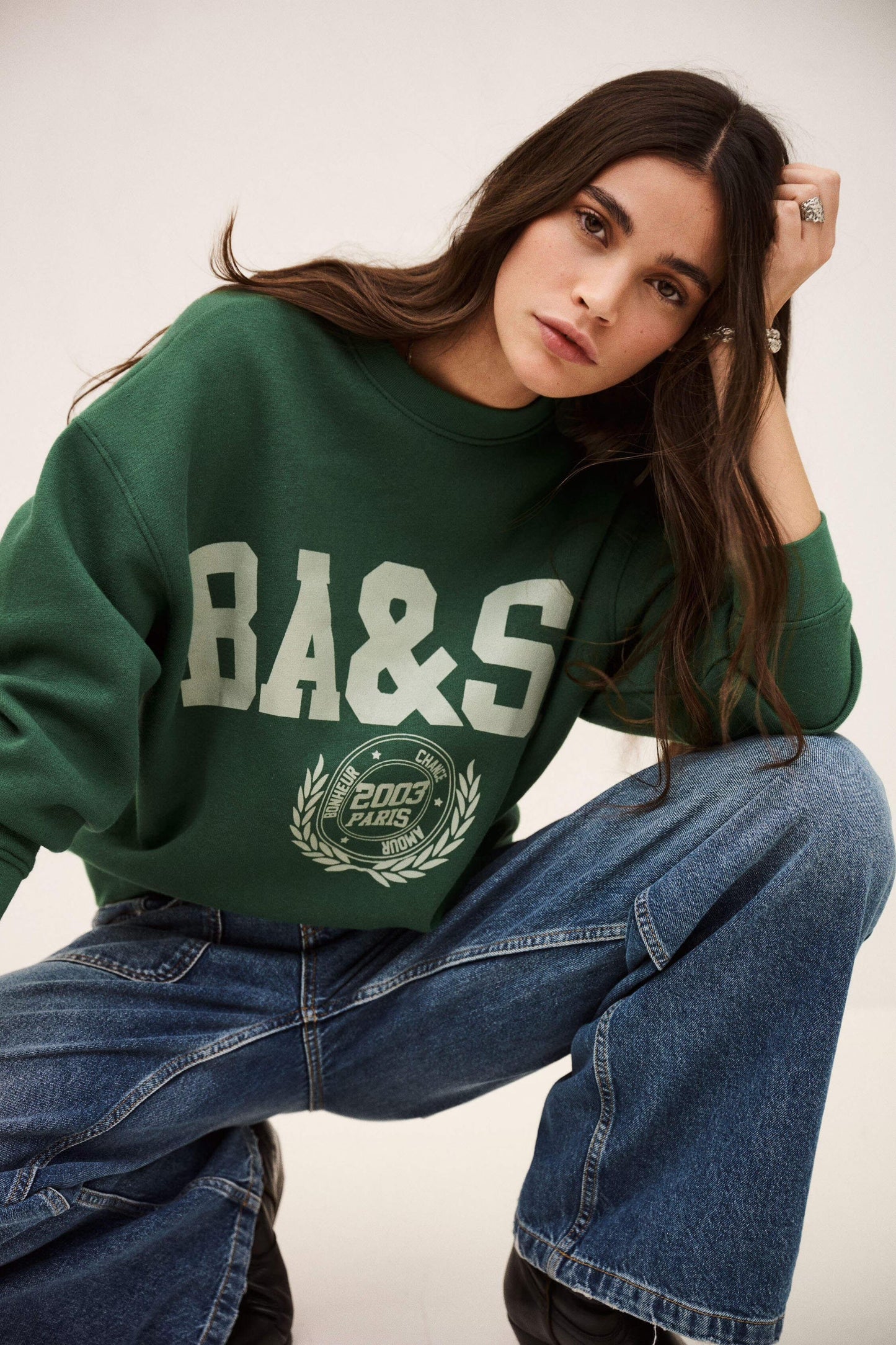 ba&sh Round-Neck Sweatshirt Fenja Green