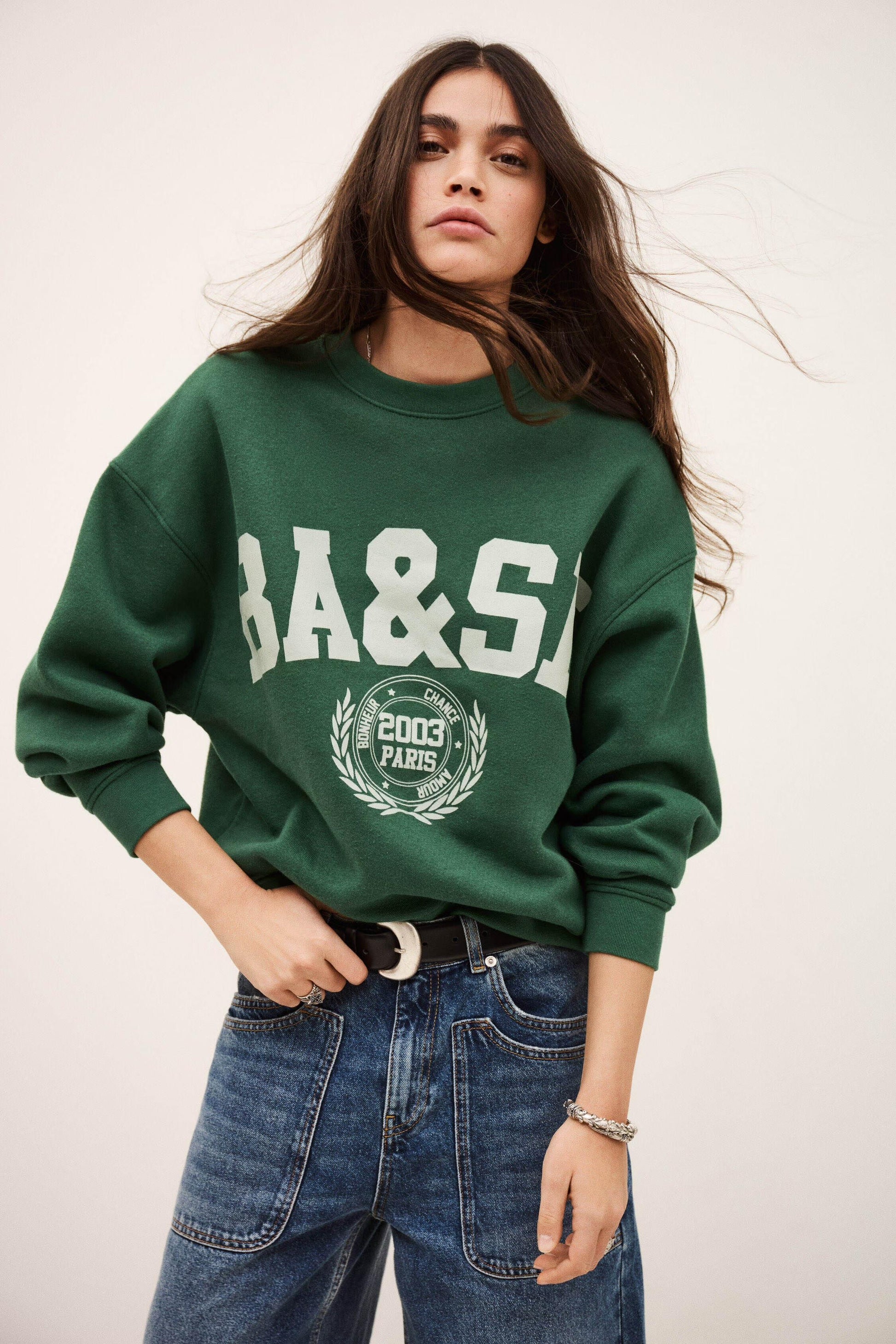 ba&sh Round-Neck Sweatshirt Fenja Green