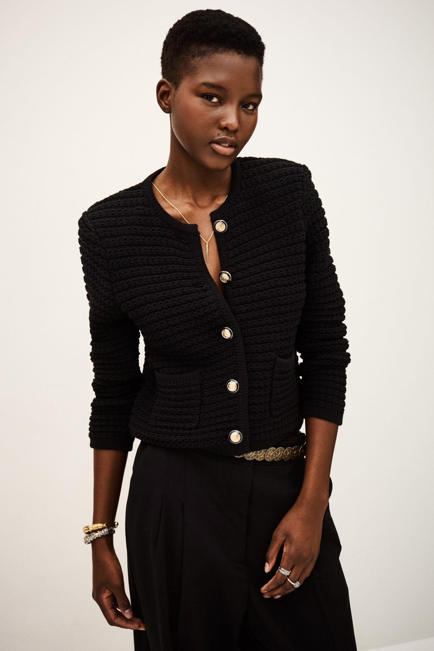 ba&sh Decorative Knit Cardigan Gaspard Black