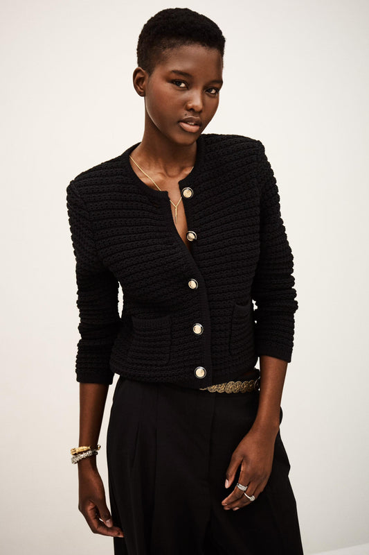 ba&sh Decorative Knit Cardigan Gaspard Black