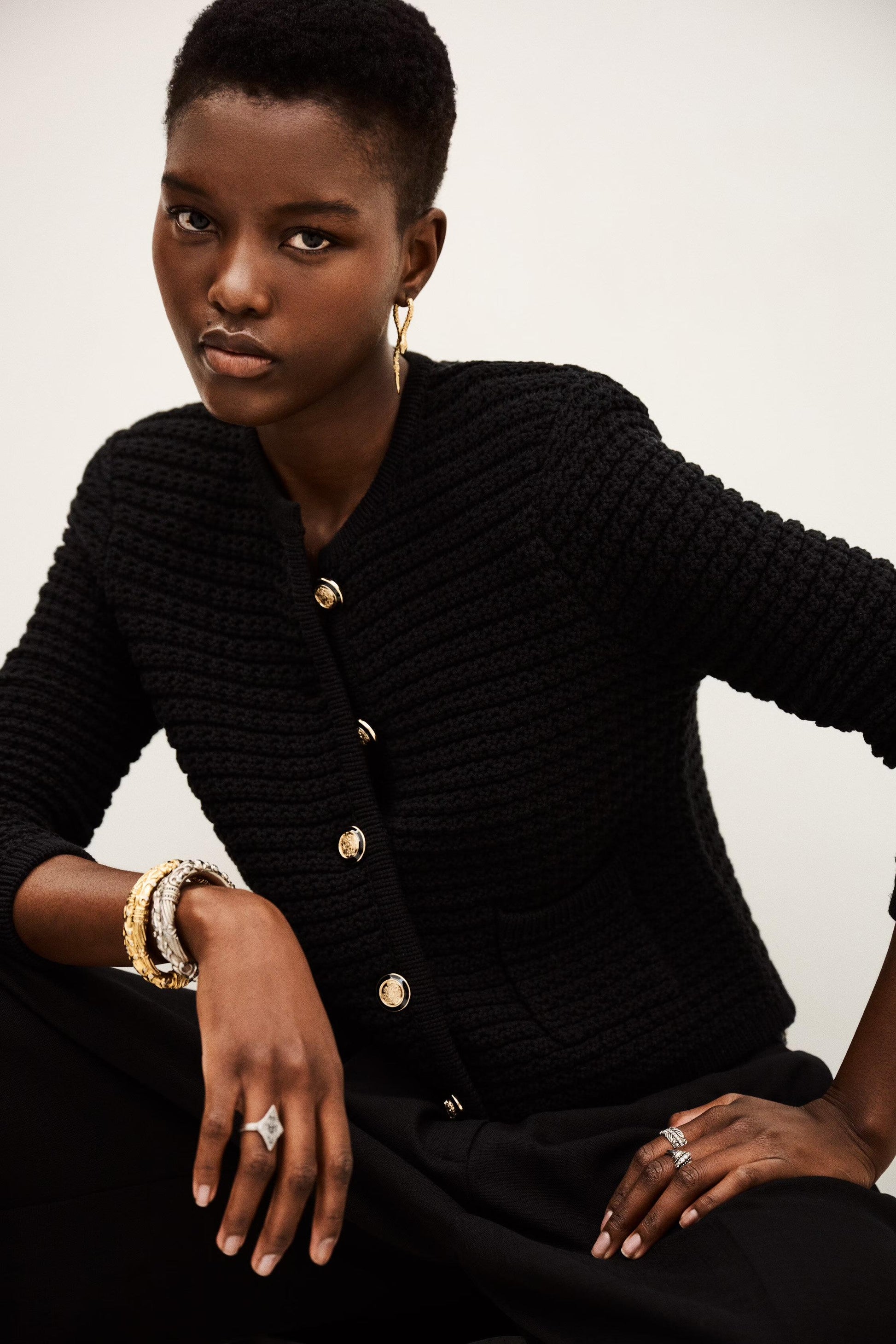 ba&sh Decorative Knit Cardigan Gaspard Black