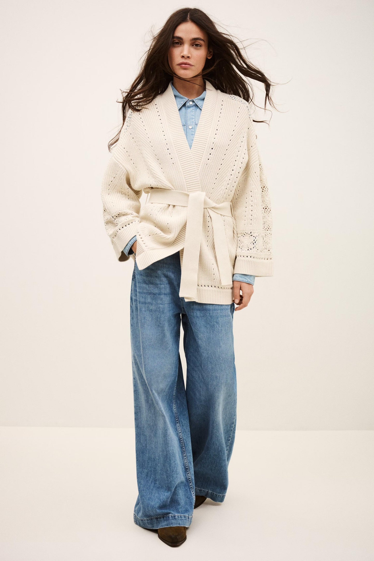 ba&sh Long Knit Cardigan Perine Off-White