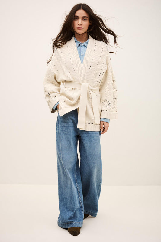 ba&sh Long Knit Cardigan Perine Off-White