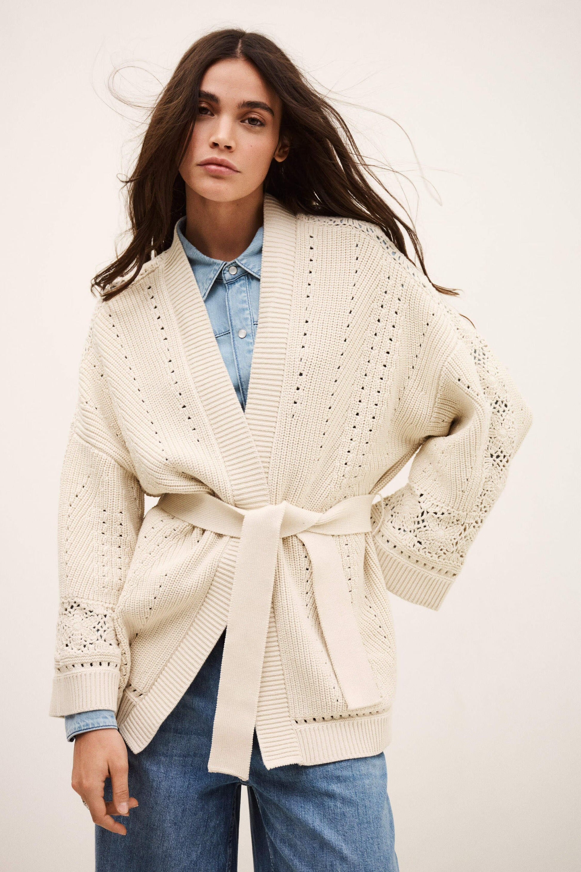 ba&sh Long Knit Cardigan Perine Off-White