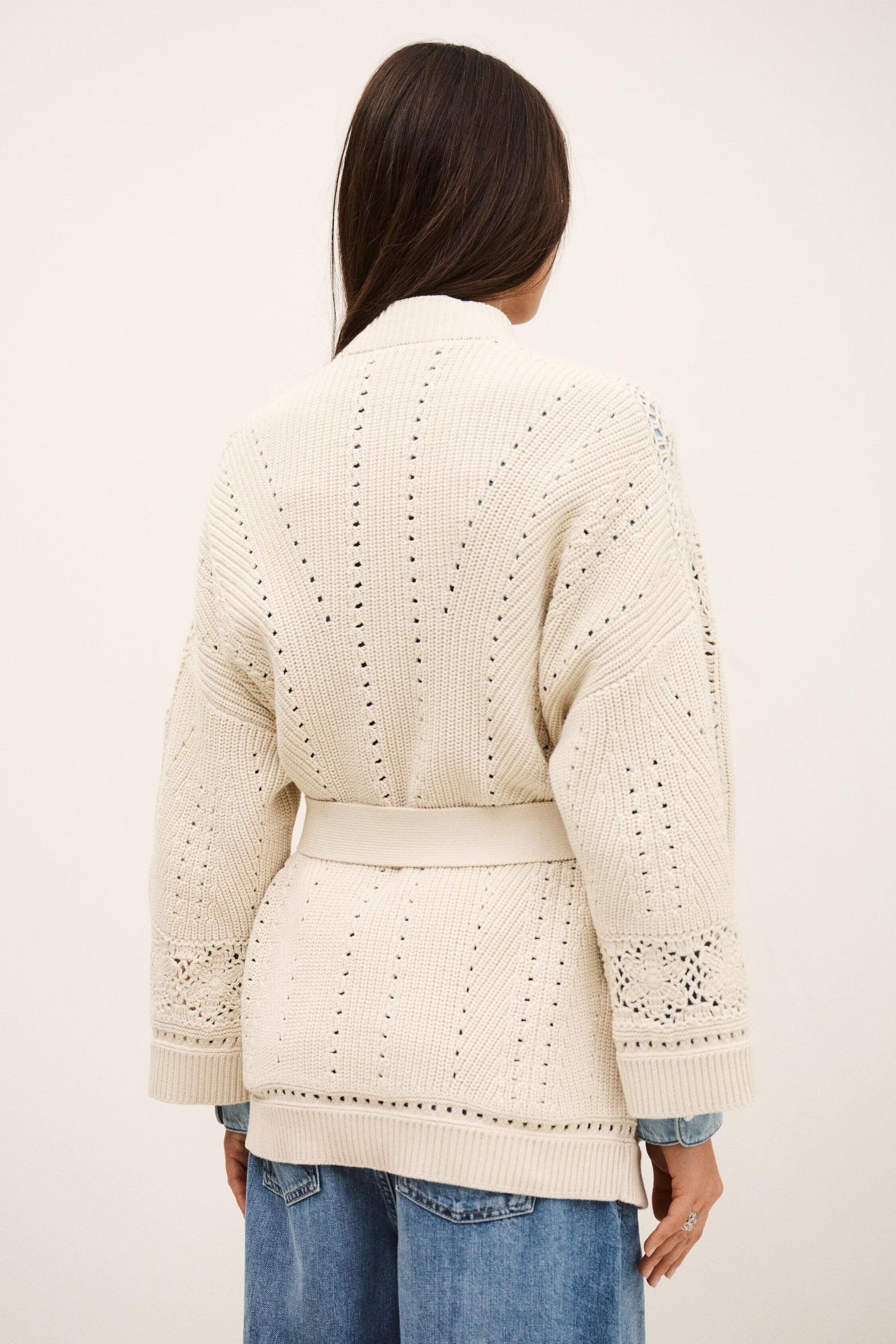 ba&sh Long Knit Cardigan Perine Off-White