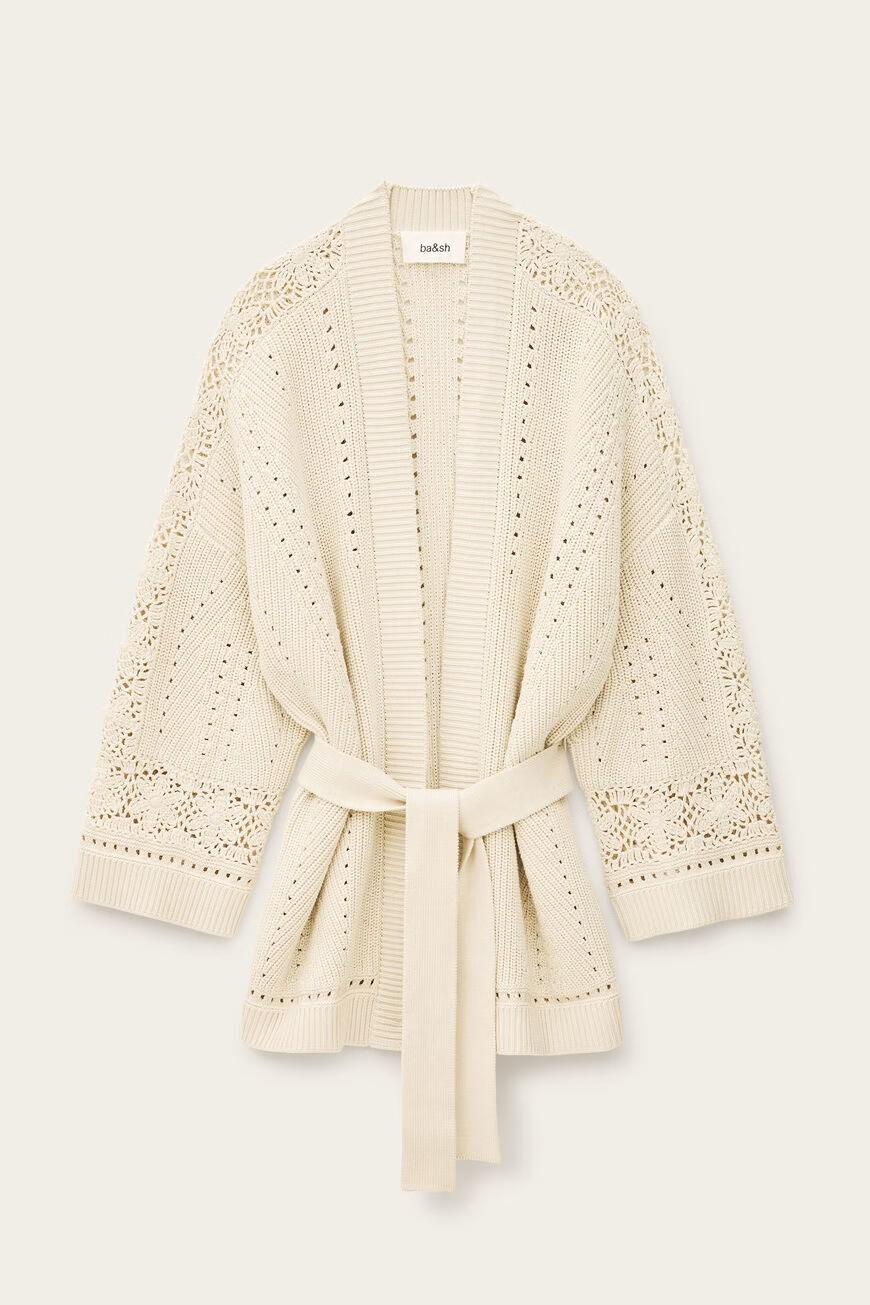 ba&sh Long Knit Cardigan Perine Off-White