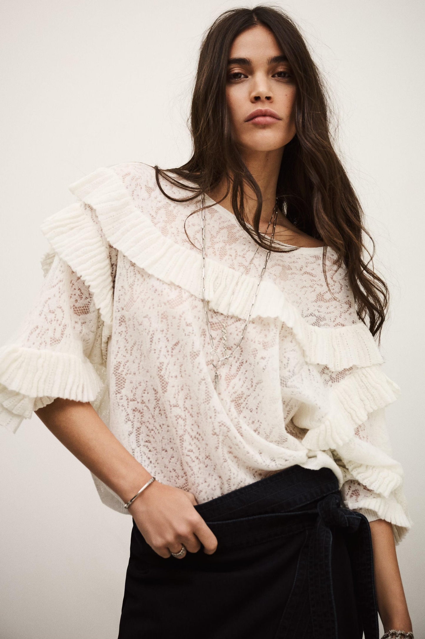 ba&sh Oversize Lace Sweater Lucas Off-White