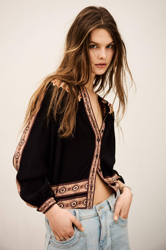 ba&sh Loose Patterned Shirt Valda Gray