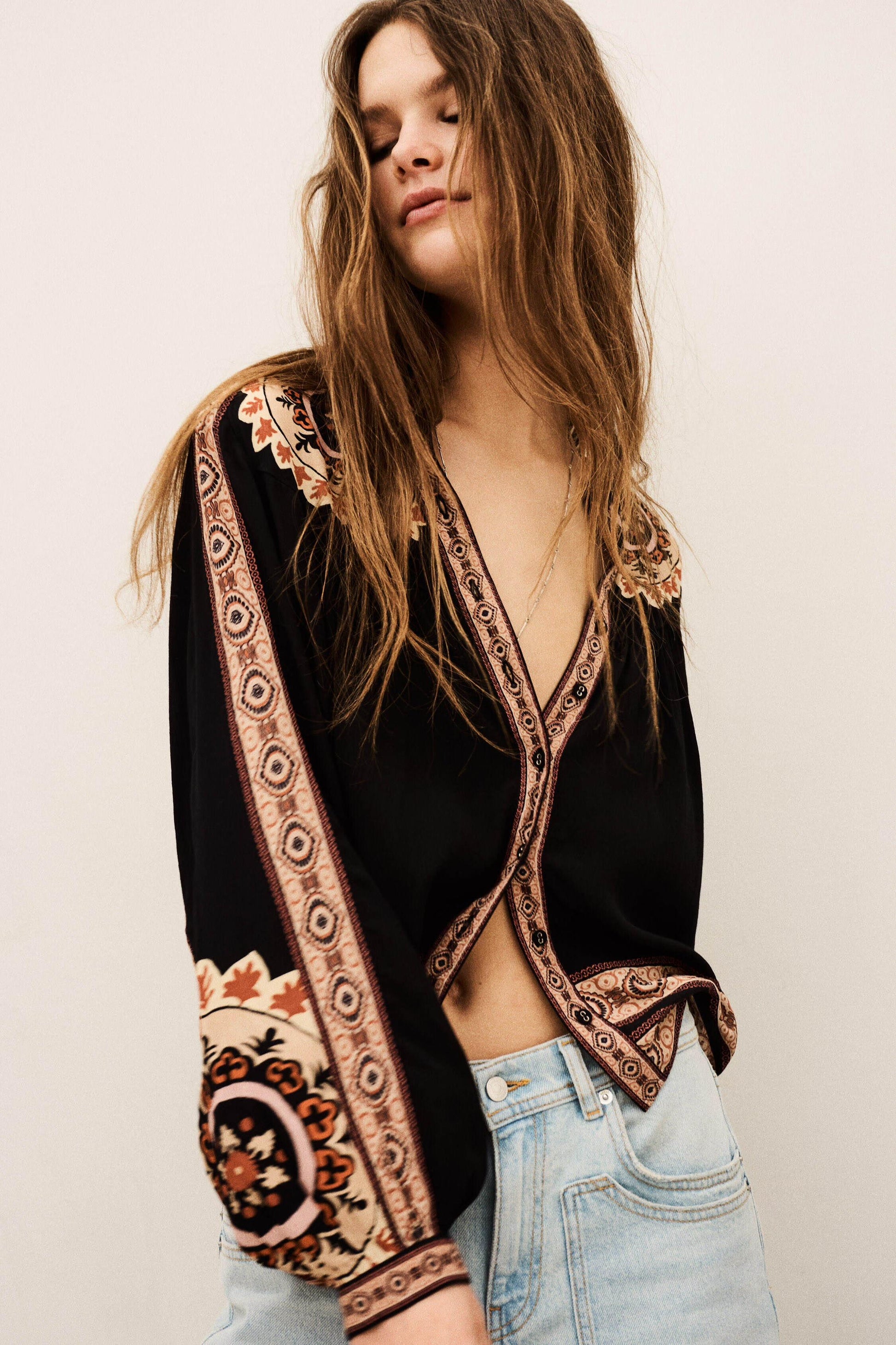 ba&sh Loose Patterned Shirt Valda Gray