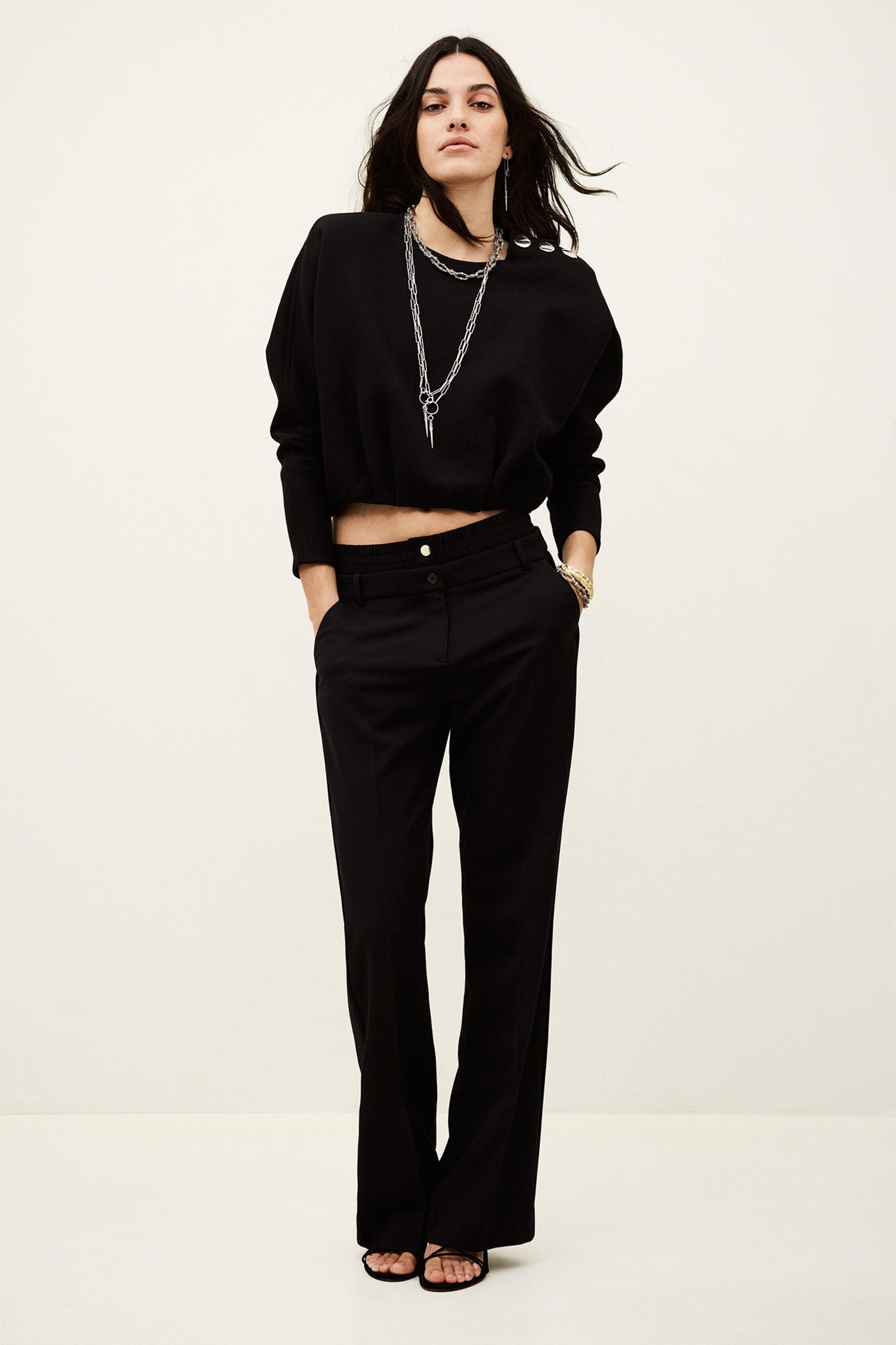 ba&sh Kimono-Style Puffed Top Branny Black