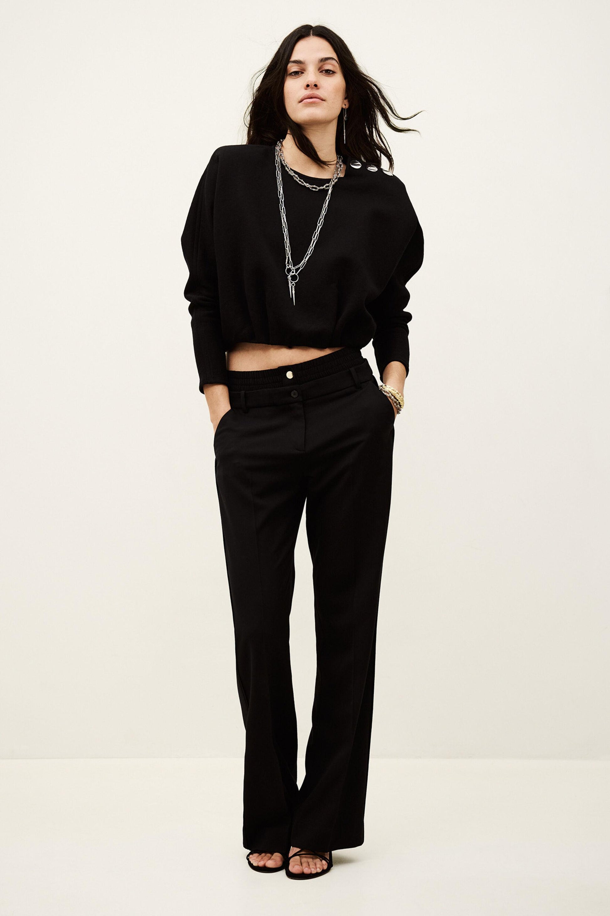 ba&sh Kimono-Style Puffed Top Branny Black