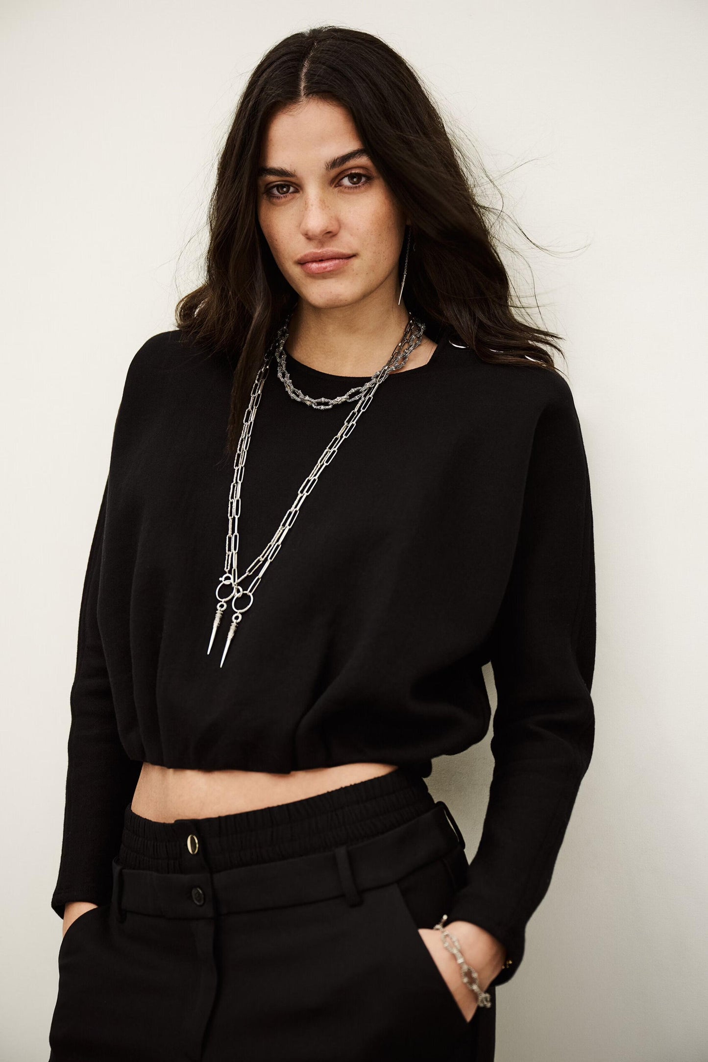 ba&sh Kimono-Style Puffed Top Branny Black