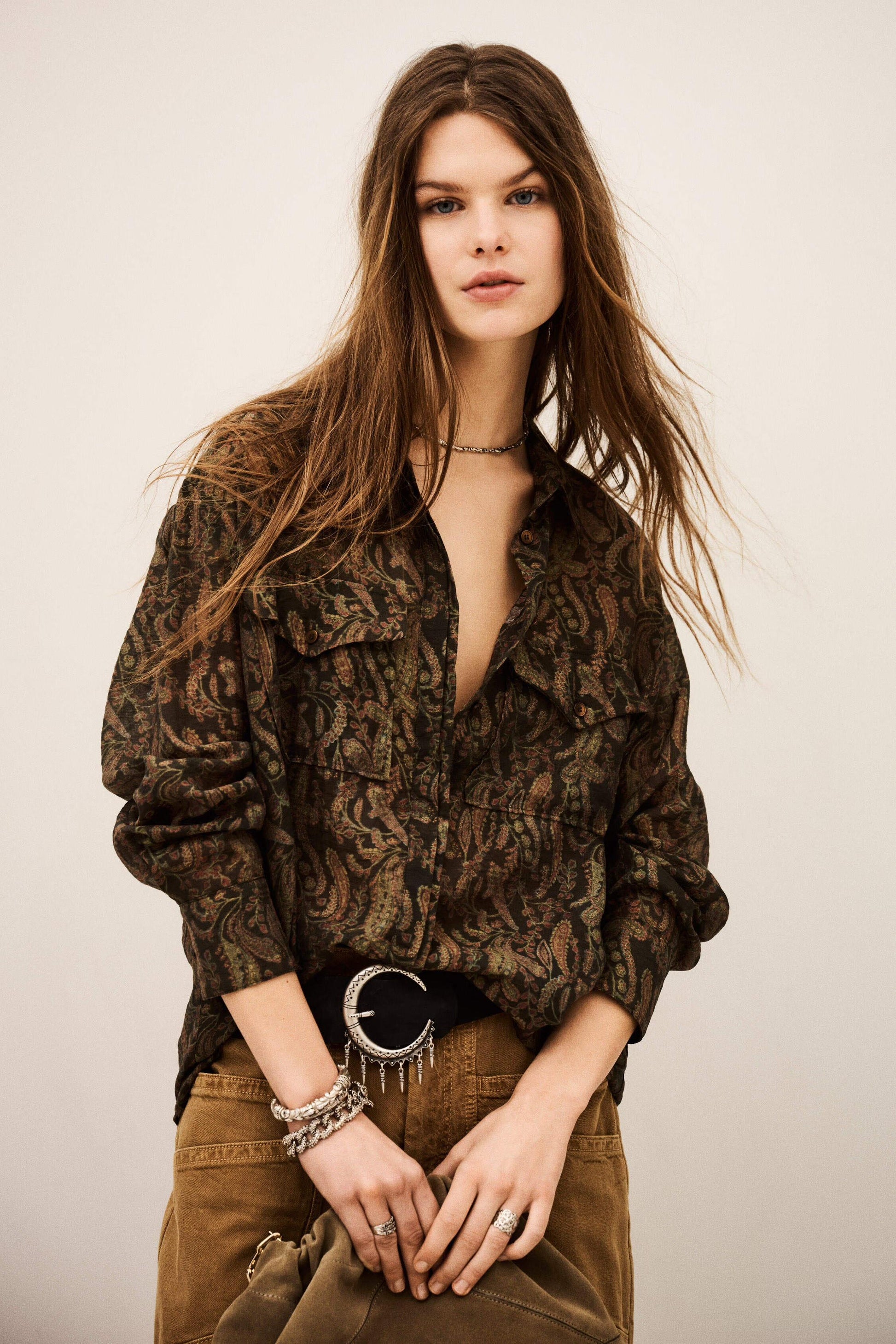 ba&sh Bohemian Oversize Shirt Tao Green