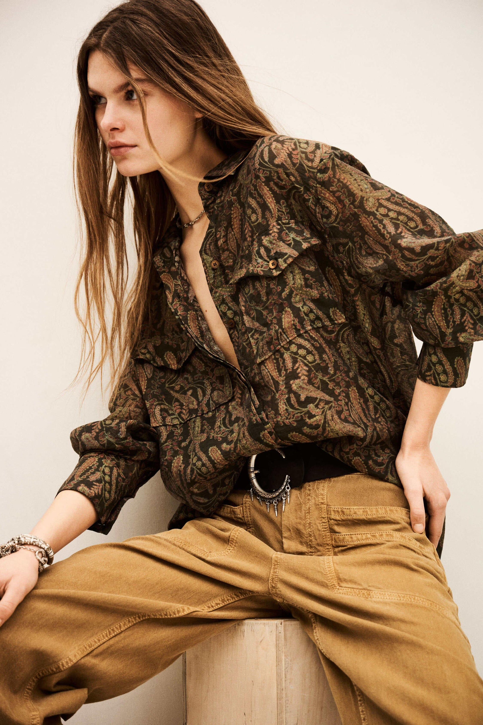 ba&sh Bohemian Oversize Shirt Tao Green
