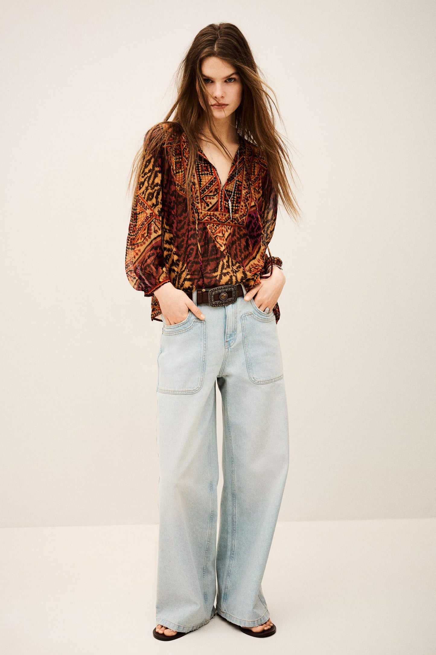 ba&sh Patterned Blouse, Sleeves Odetta Red