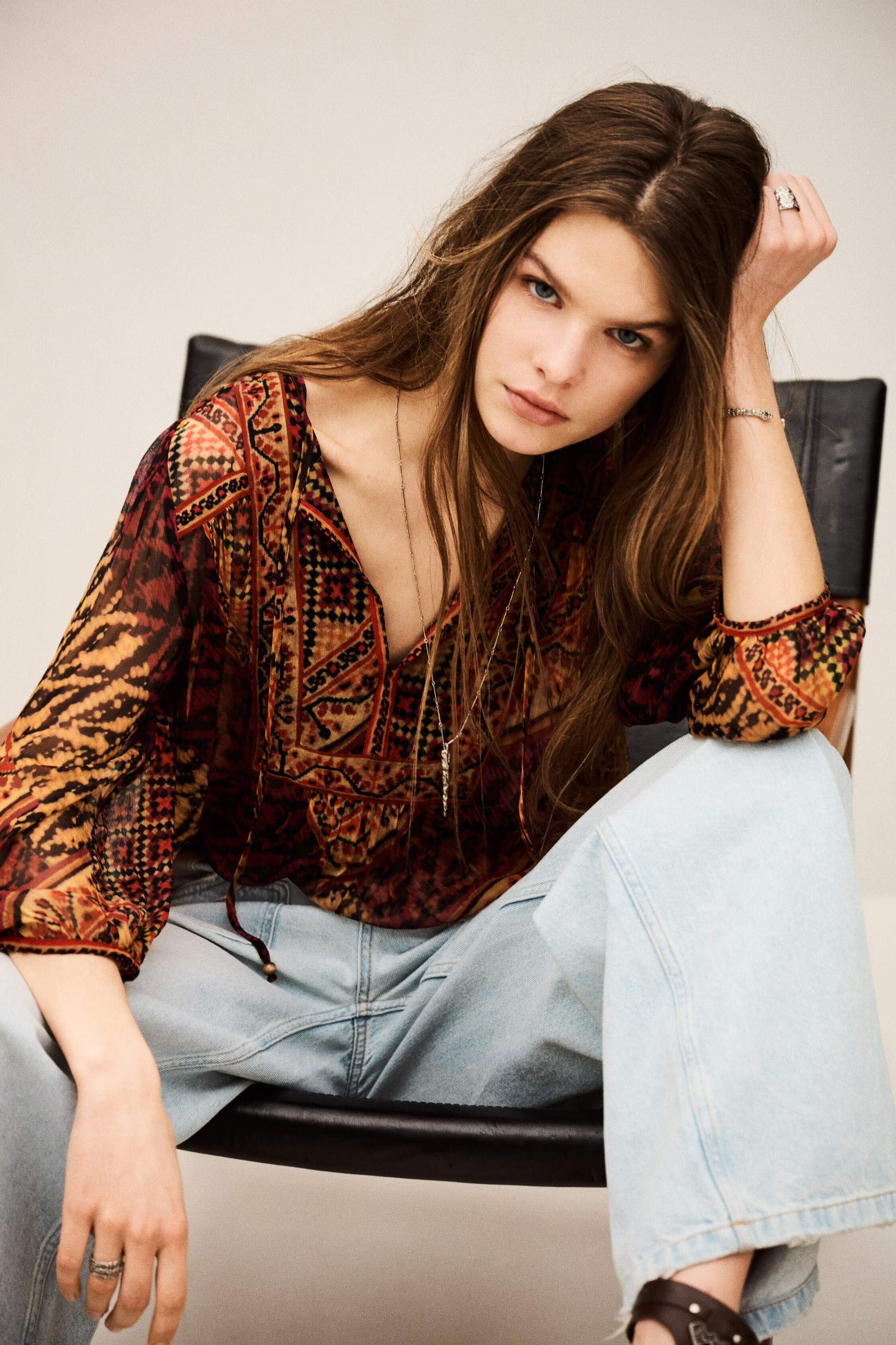 ba&sh Patterned Blouse, Sleeves Odetta Red