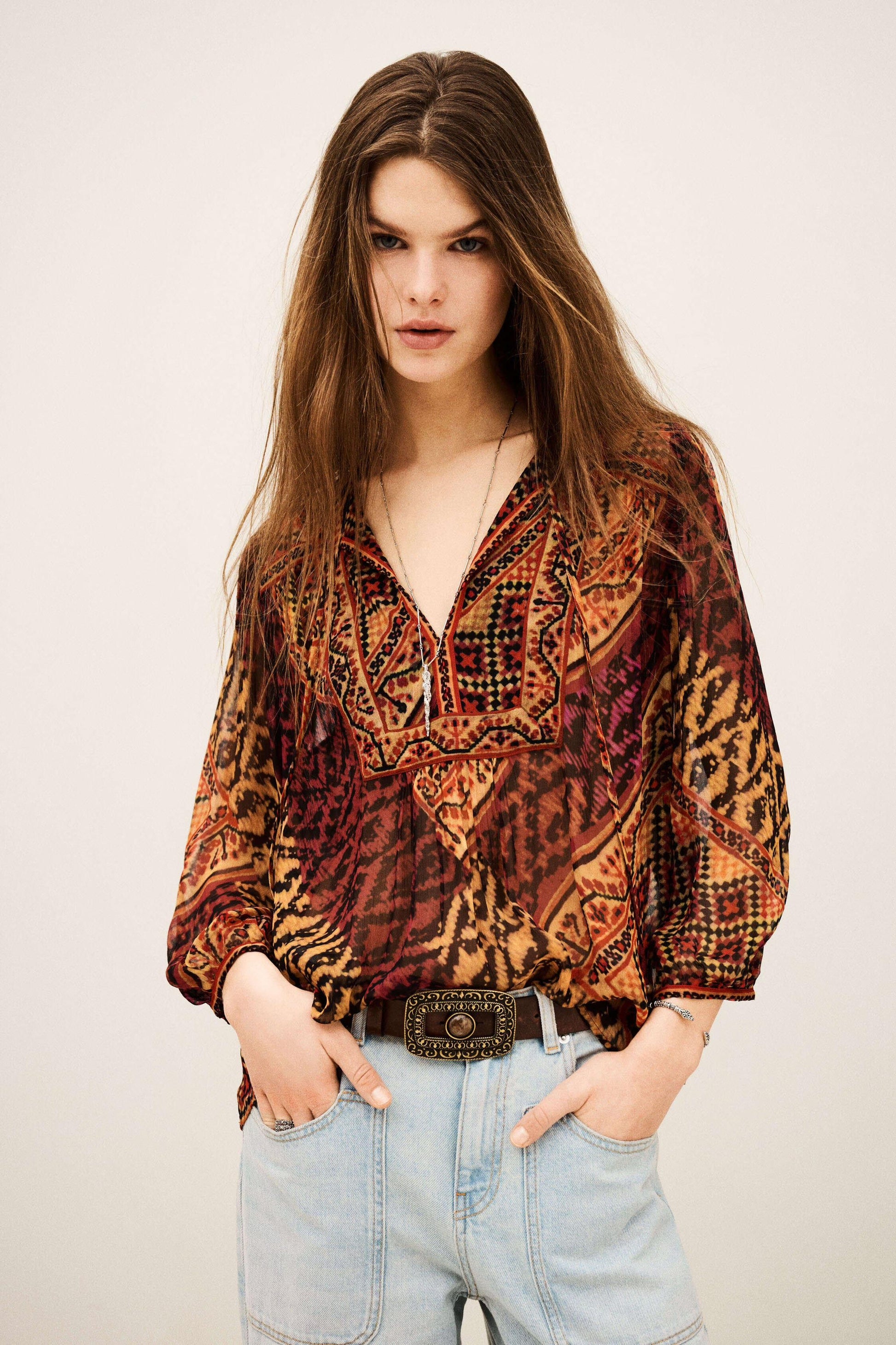 ba&sh Patterned Blouse, Sleeves Odetta Red