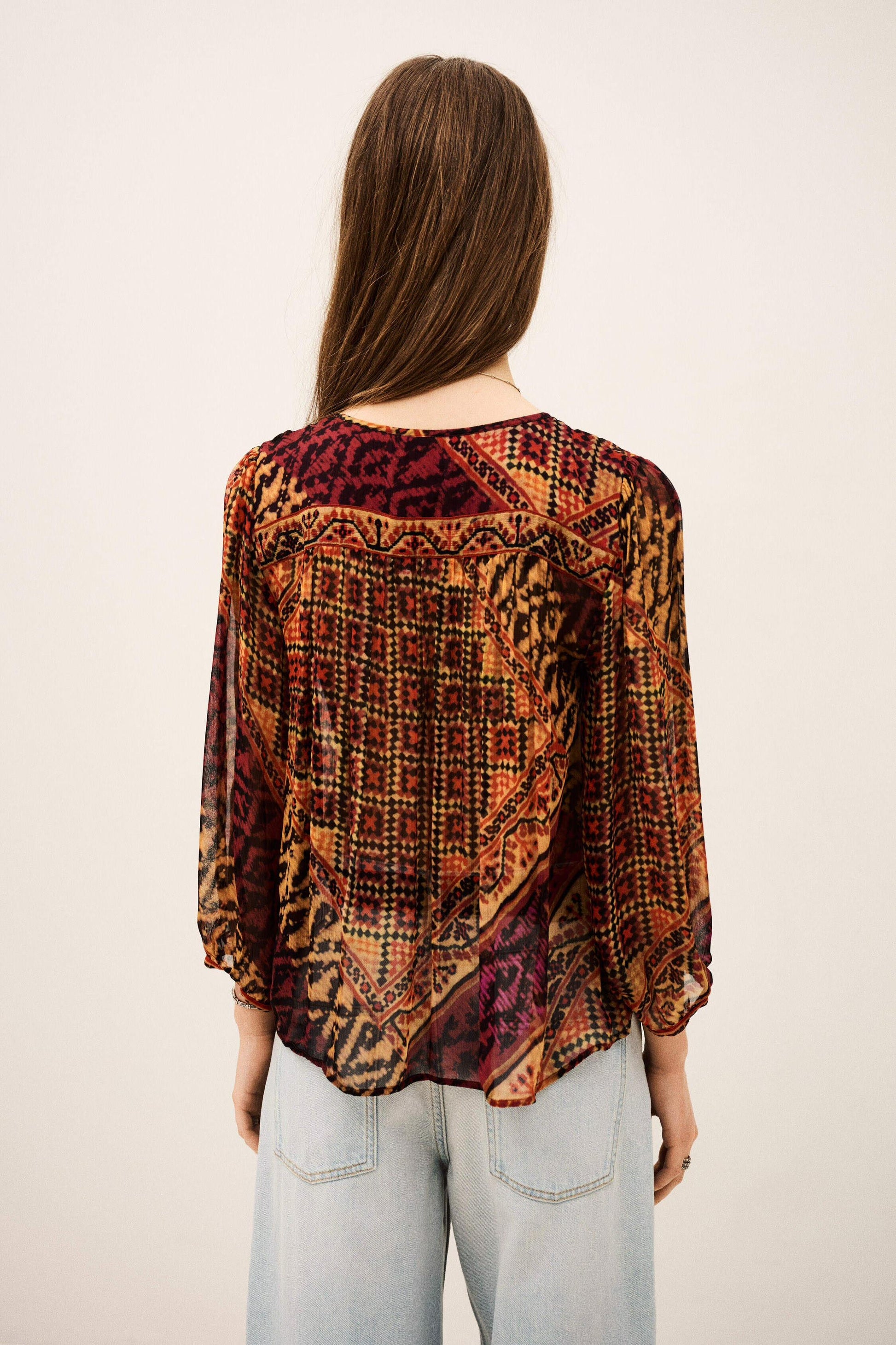 ba&sh Patterned Blouse, Sleeves Odetta Red