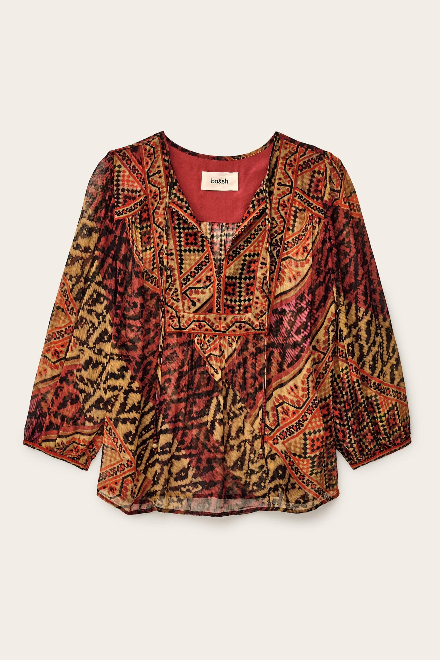 ba&sh Patterned Blouse, Sleeves Odetta Red