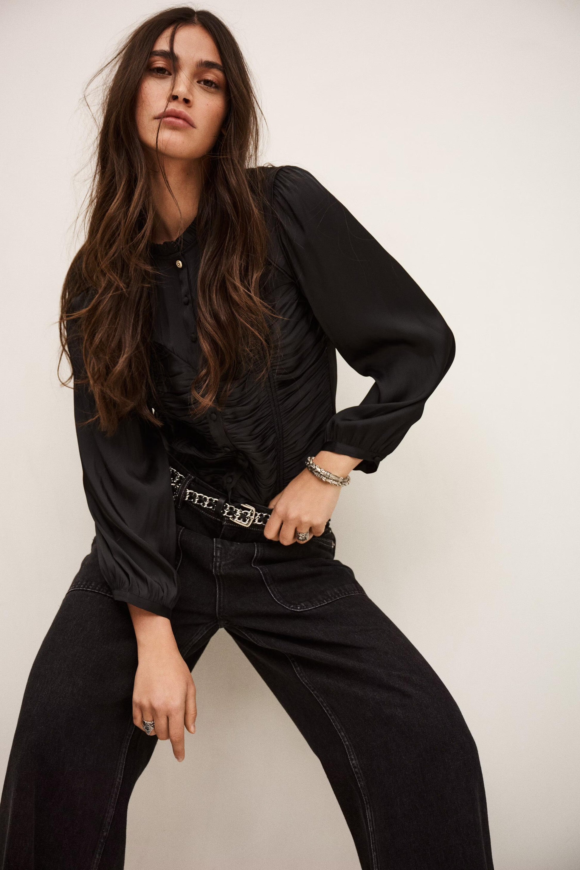 ba&sh Fitted Satin-Finish Top Cimila Black