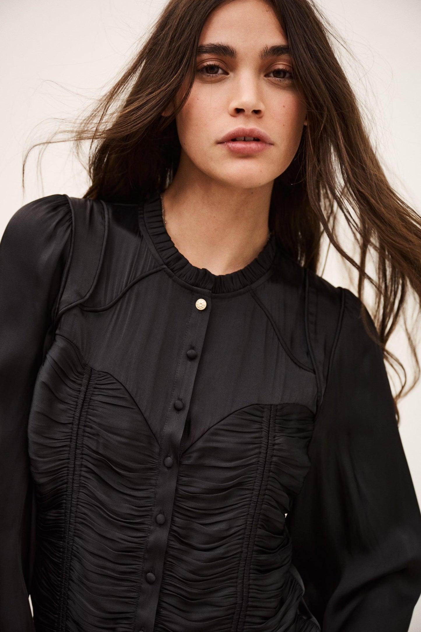 ba&sh Fitted Satin-Finish Top Cimila Black