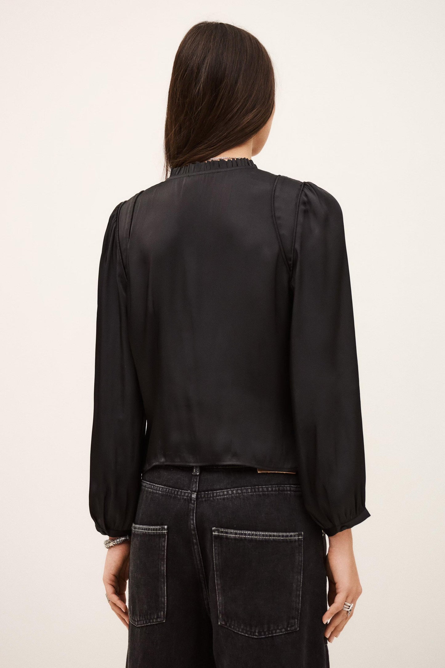 ba&sh Fitted Satin-Finish Top Cimila Black