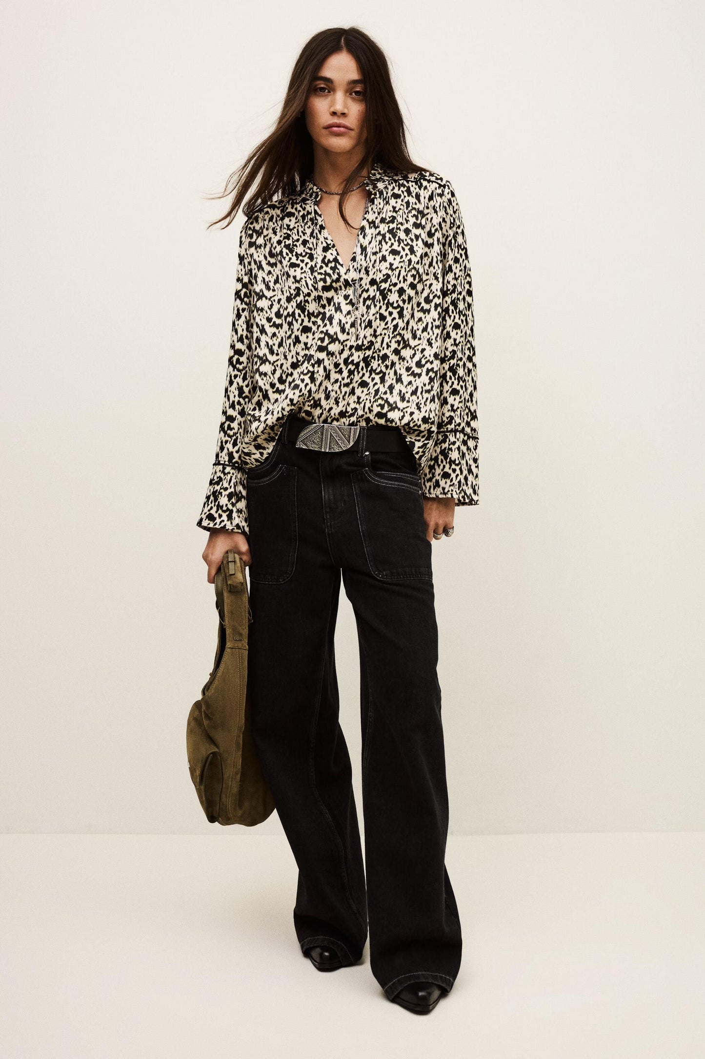 ba&sh Long Patterned Blouse Pia Off-White