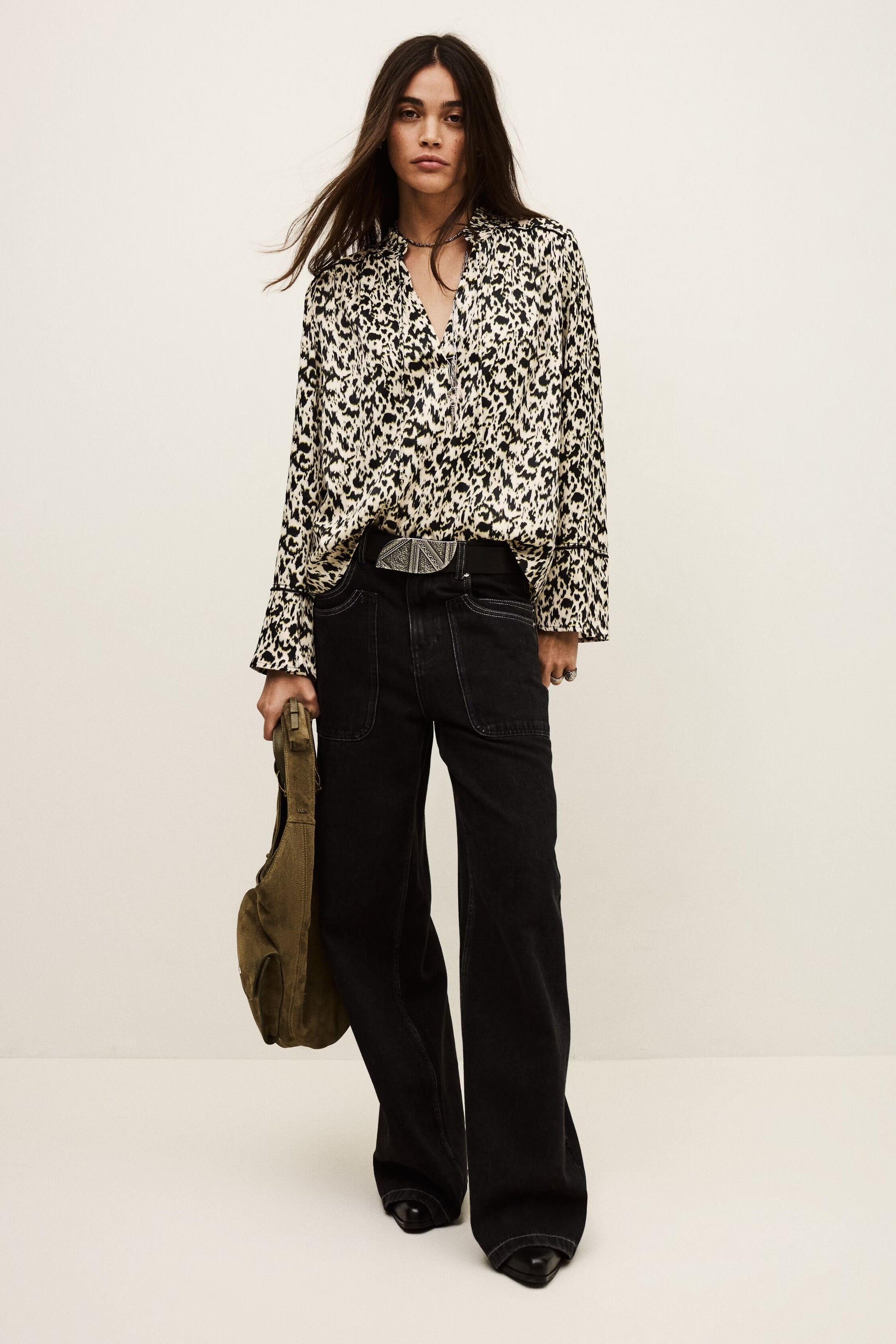 ba&sh Long Patterned Blouse Pia Off-White